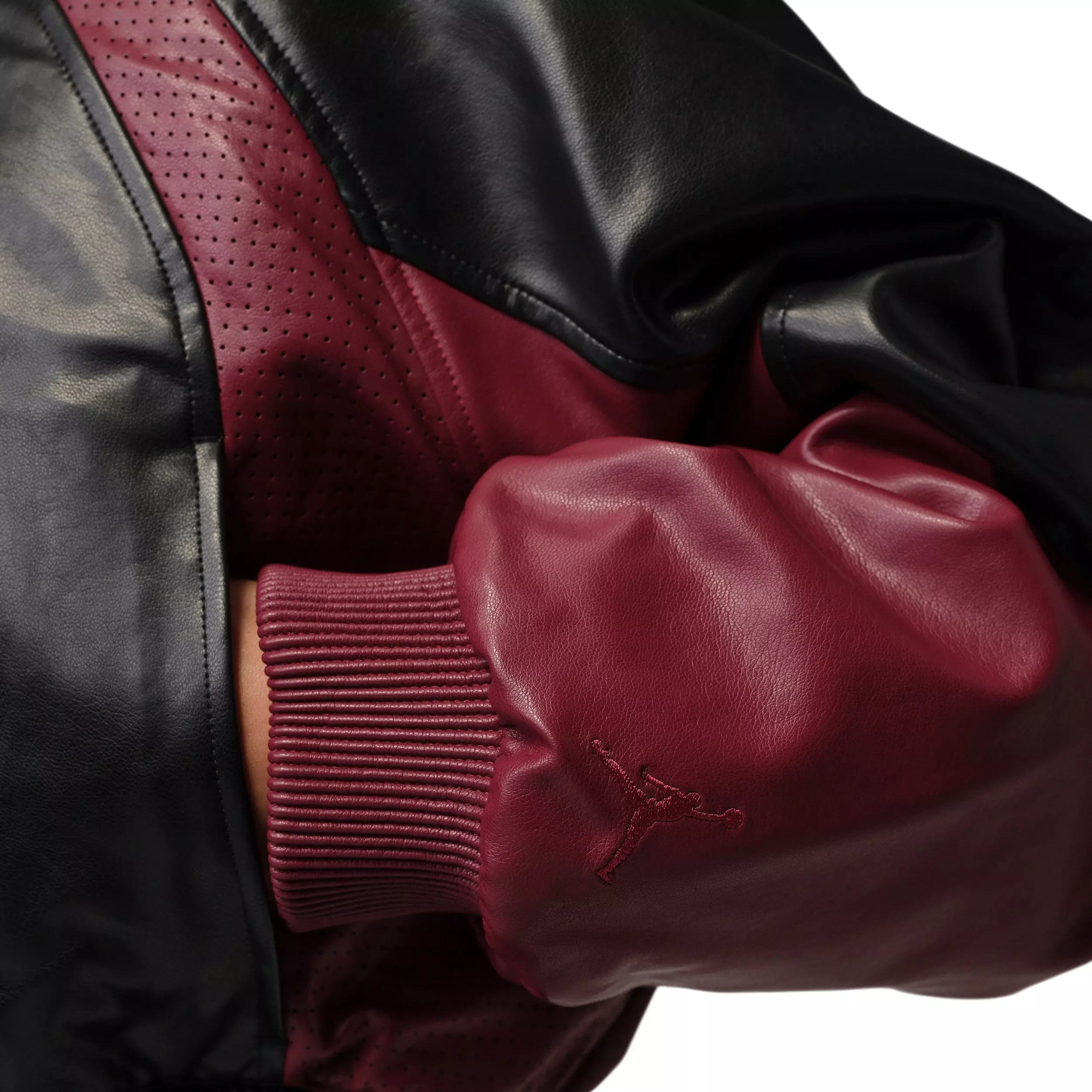 Jordan Women's Flight Crop Faux Leather Jacket -Black/Red - BLACK/RED