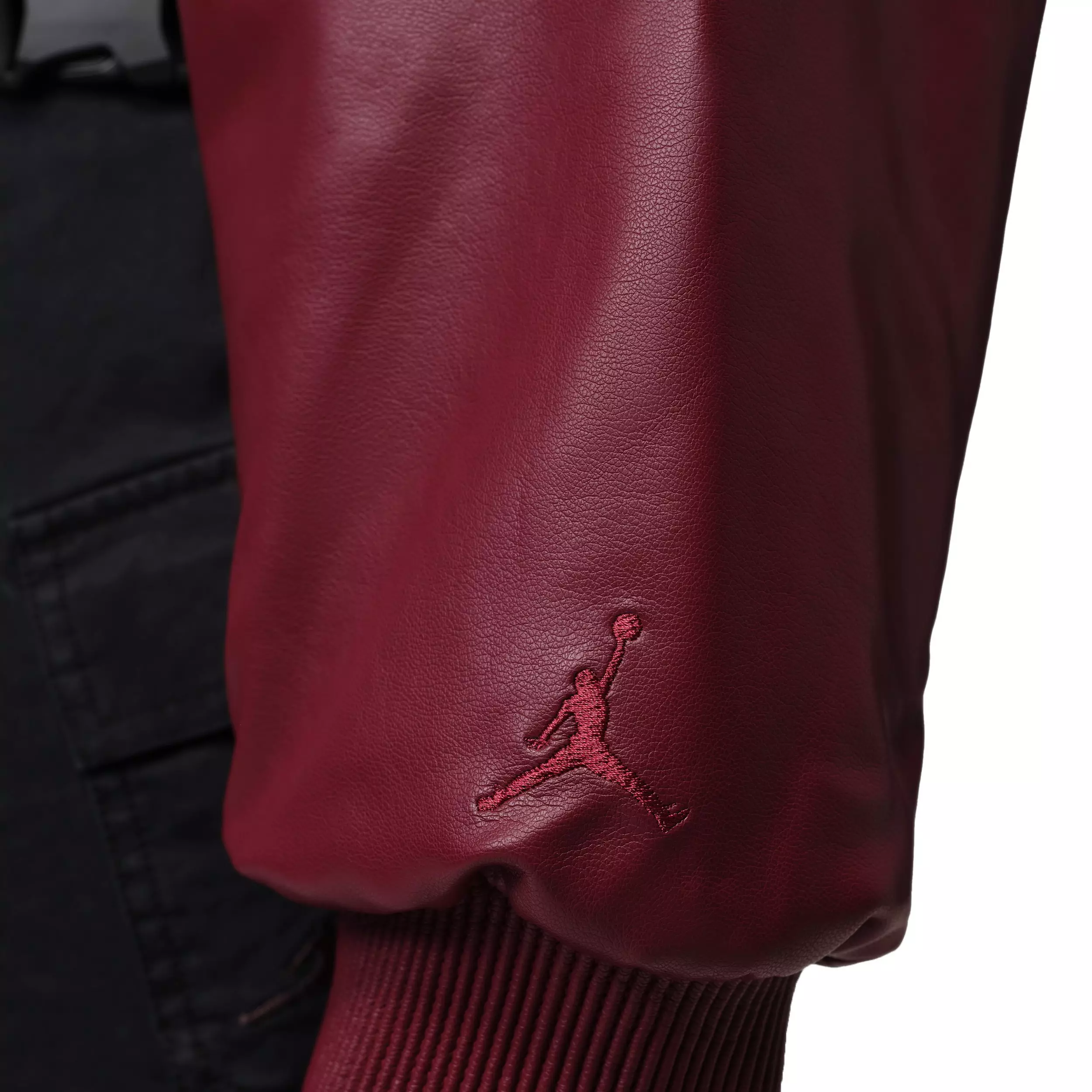 Jordan Women's Flight Crop Faux Leather Jacket - Black/Red - BLACK/RED