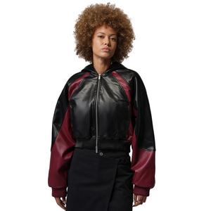 Jordan Women's Flight Crop Faux Leather Jacket -Black/Red