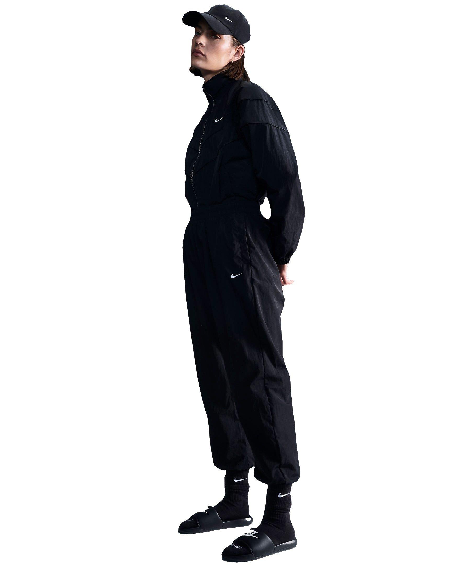 Nike Women's Sportswear Essential Mid-Rise Oversized Woven Joggers - BLACK Thumbnail View 1