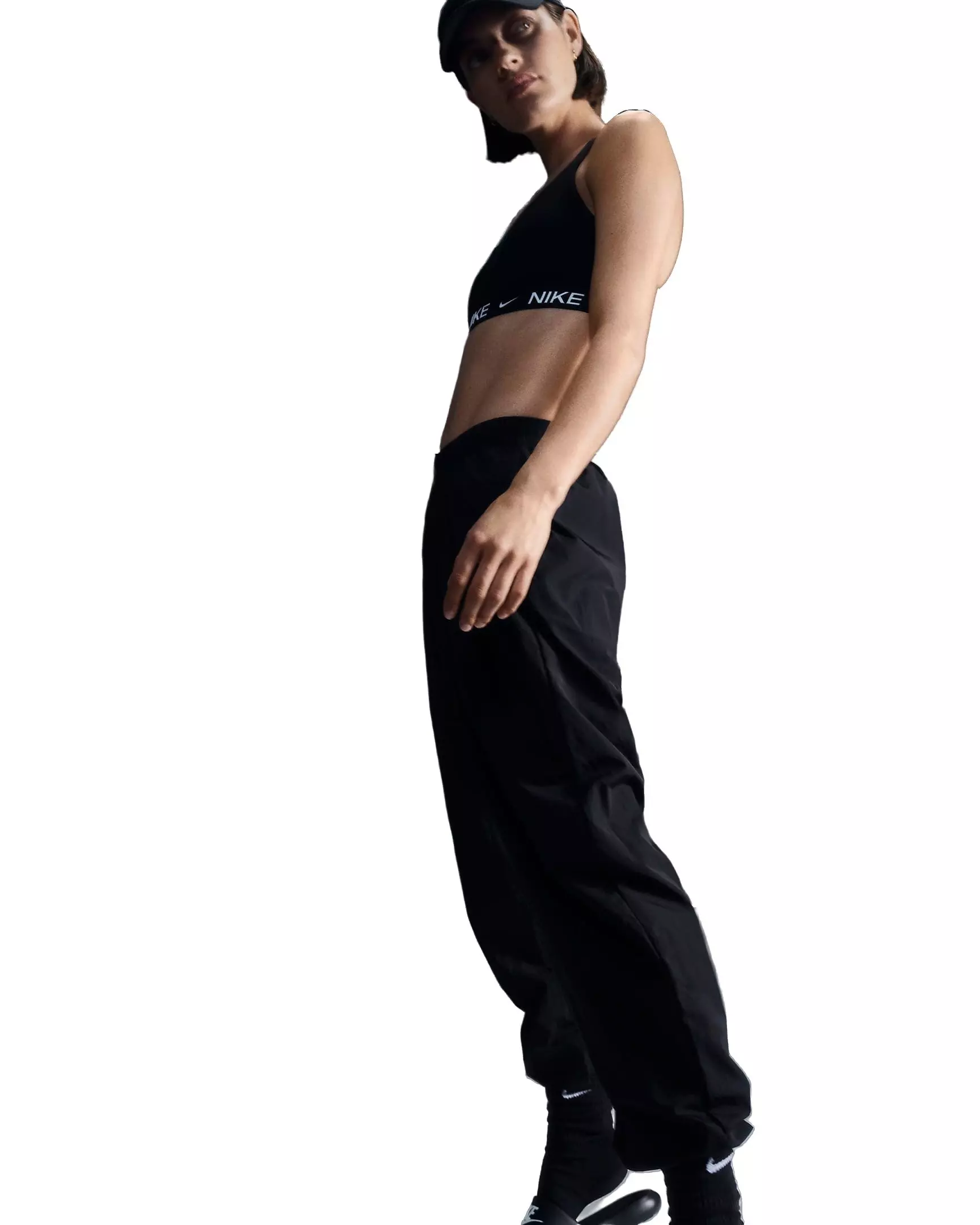 Nike Women's Sportswear Essential Mid-Rise Oversized Woven Joggers - BLACK