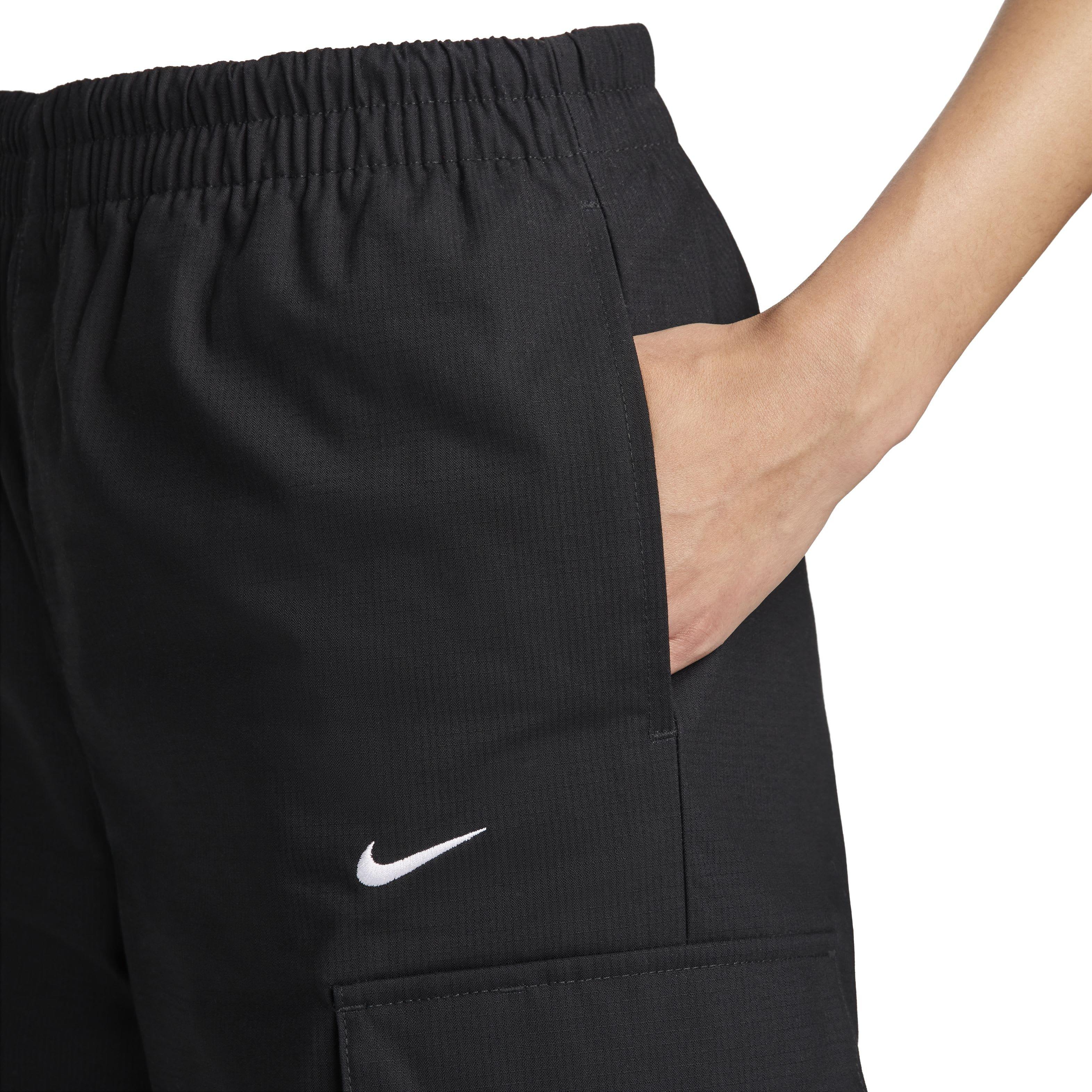 Nike Women's Sportswear Essential Woven Mid-Rise Stardard Cargo Pants - BLACK Thumbnail View 4