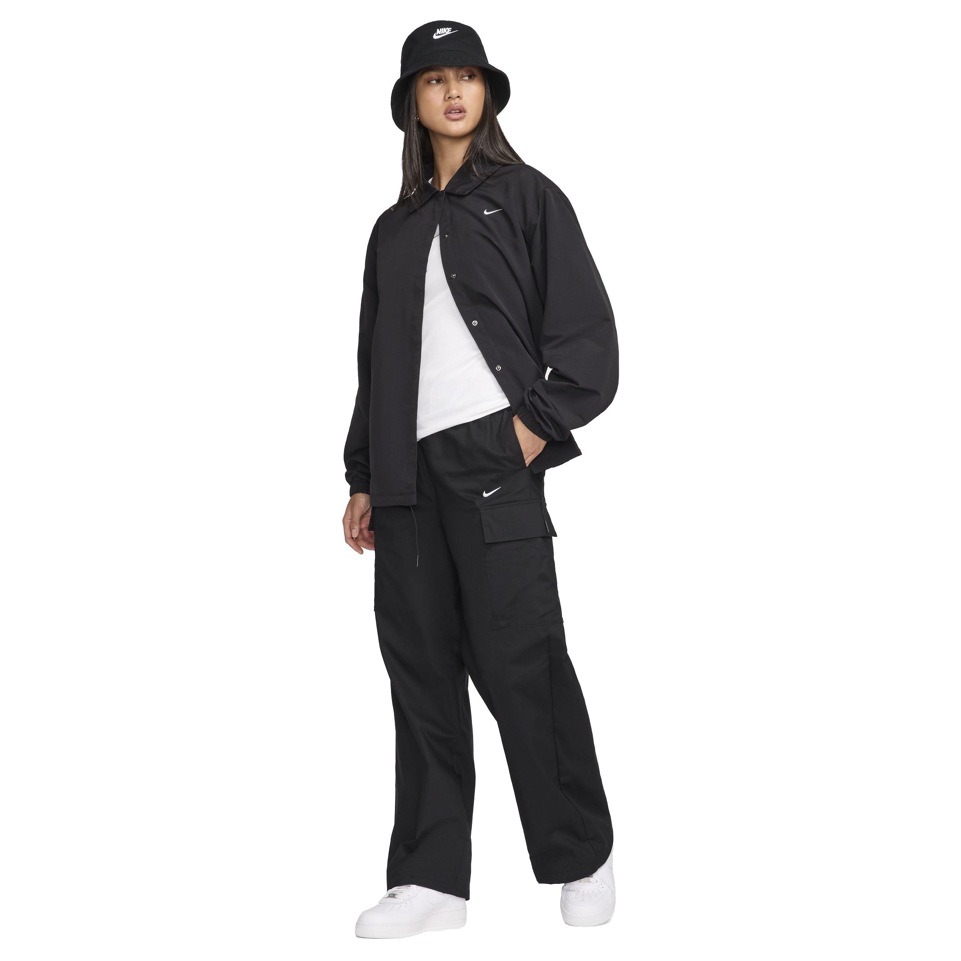 Nike Women's Sportswear Essential Woven Mid-Rise Stardard Cargo Pants - BLACK Thumbnail View 7
