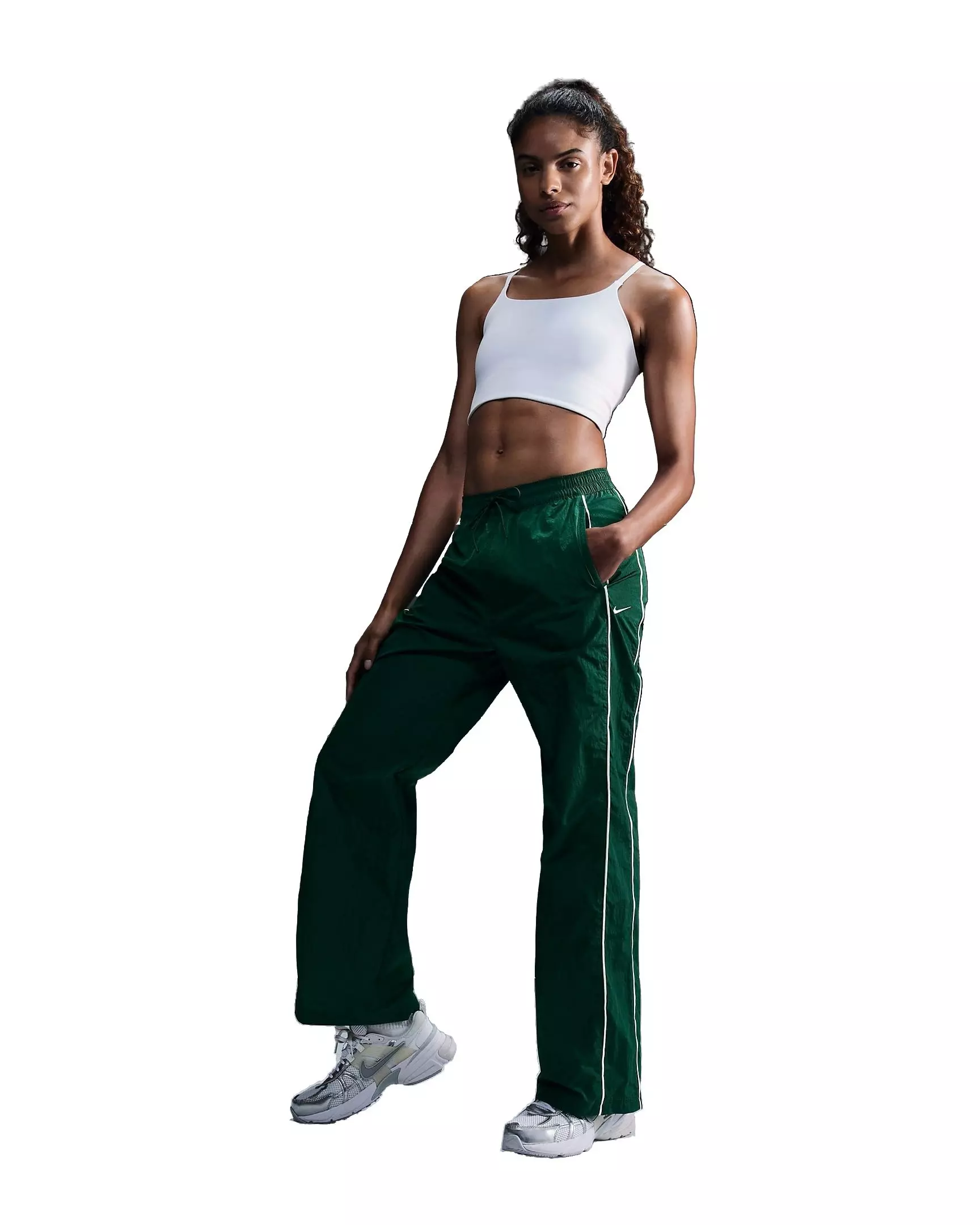 Nike Women's Windrunner High-Waisted Woven Open-Hem Pants - GREEN