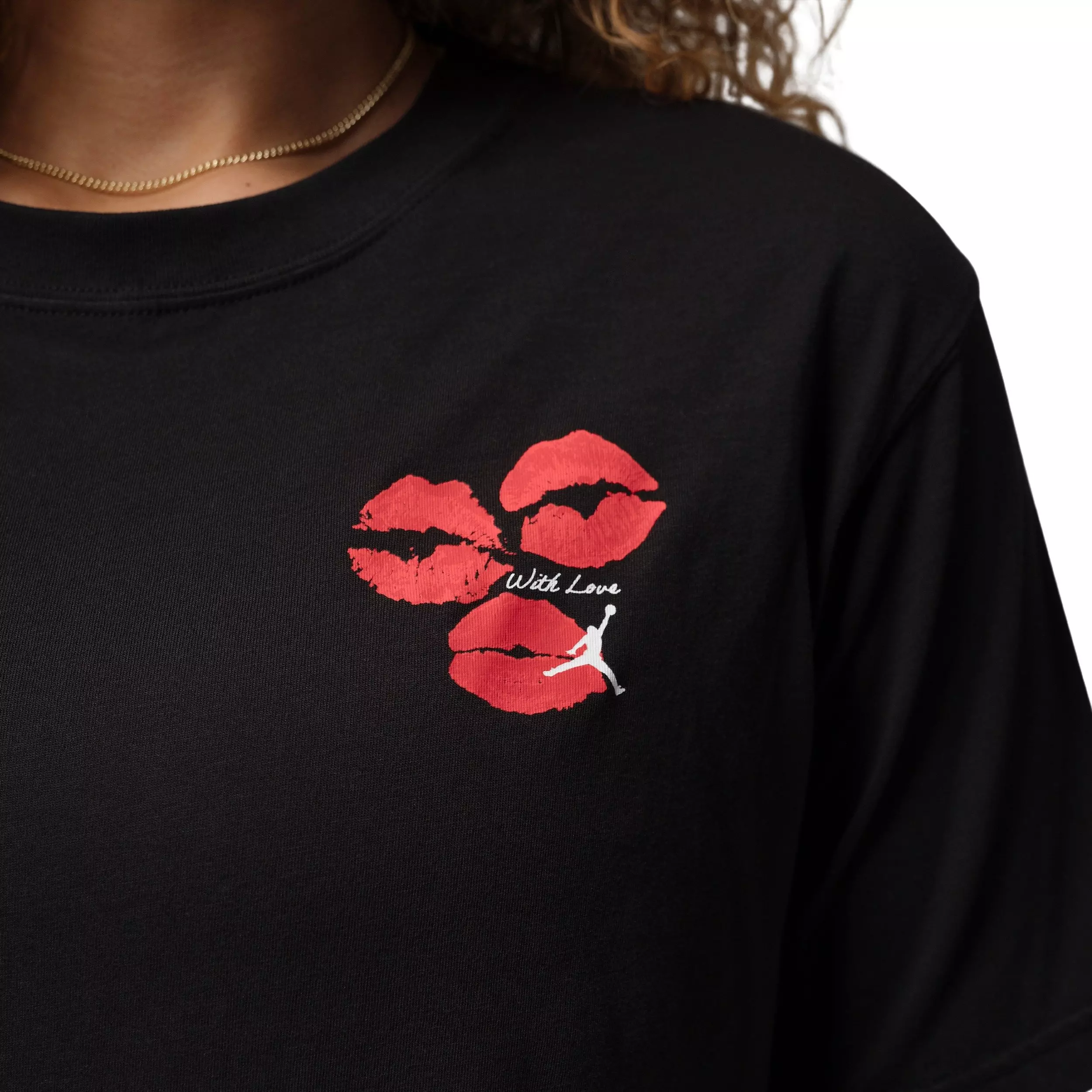 Jordan Women's Flight Short-Sleeve Graphic Kiss T-Shirt - Black - BLACK