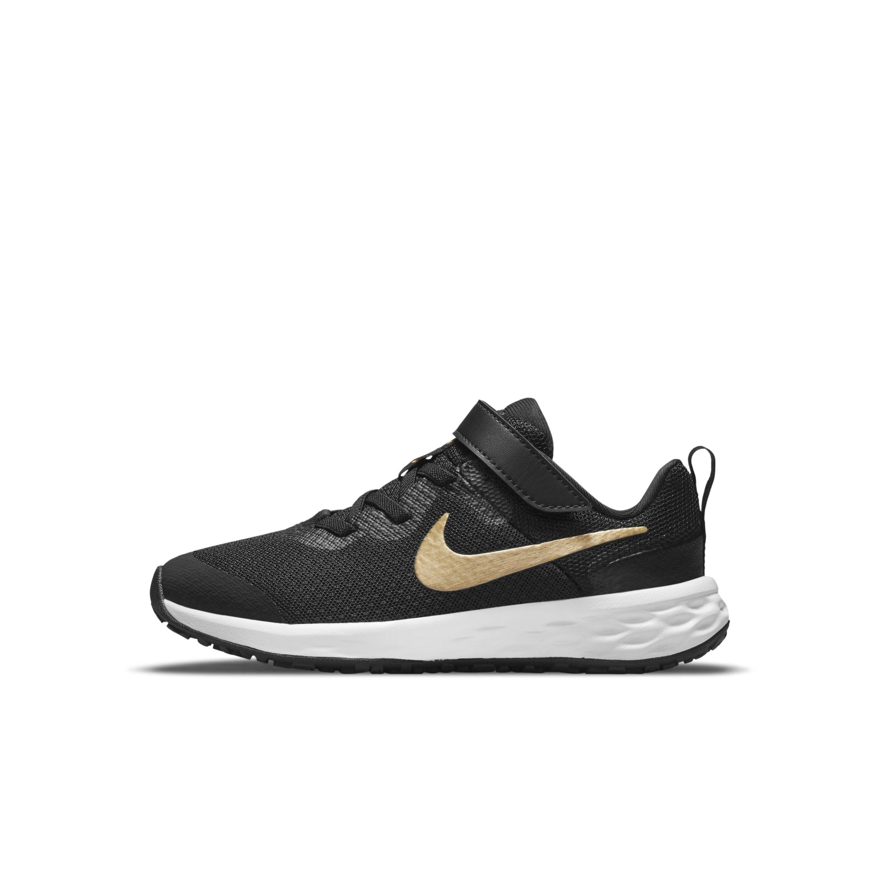 Nike Revolution 6 "Black/White/Metallic Gold" Preschool Boys' Running Shoe - BLACK Thumbnail View 2