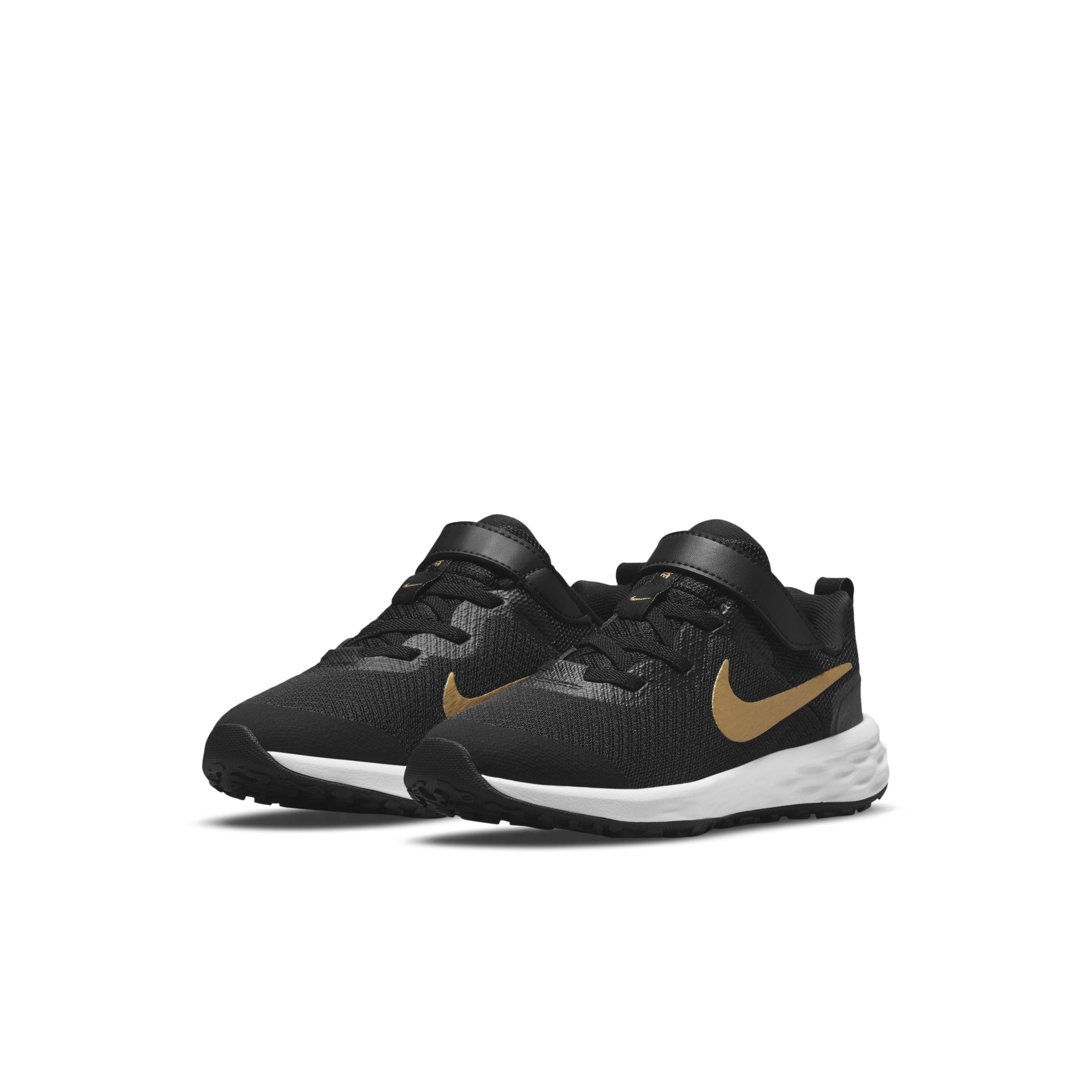 Nike Revolution 6 "Black/White/Metallic Gold" Preschool Boys' Running Shoe - BLACK Thumbnail View 3
