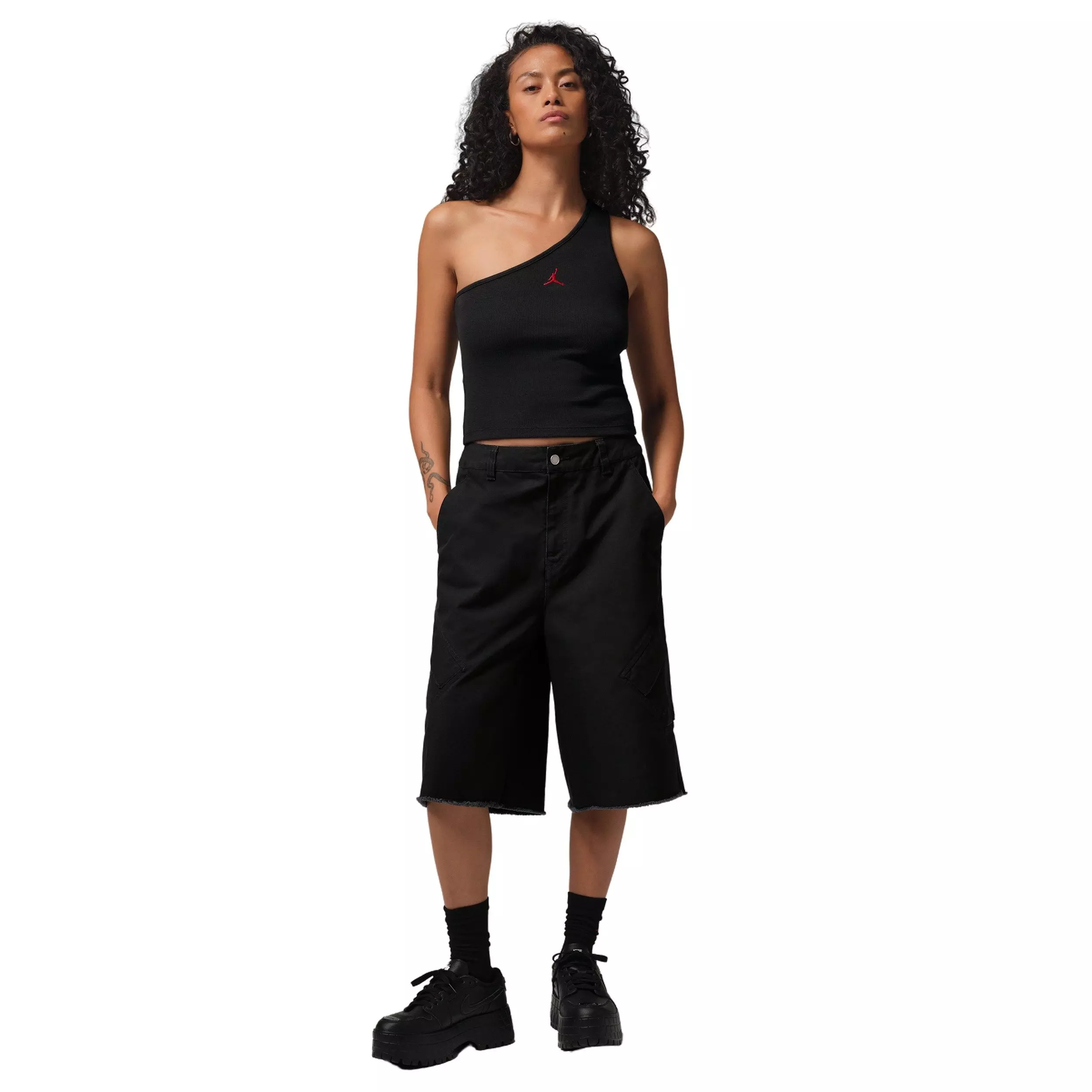 Jordan Women's Flight Asymmetrical Solid D2N Tank Top - Black - BLACK