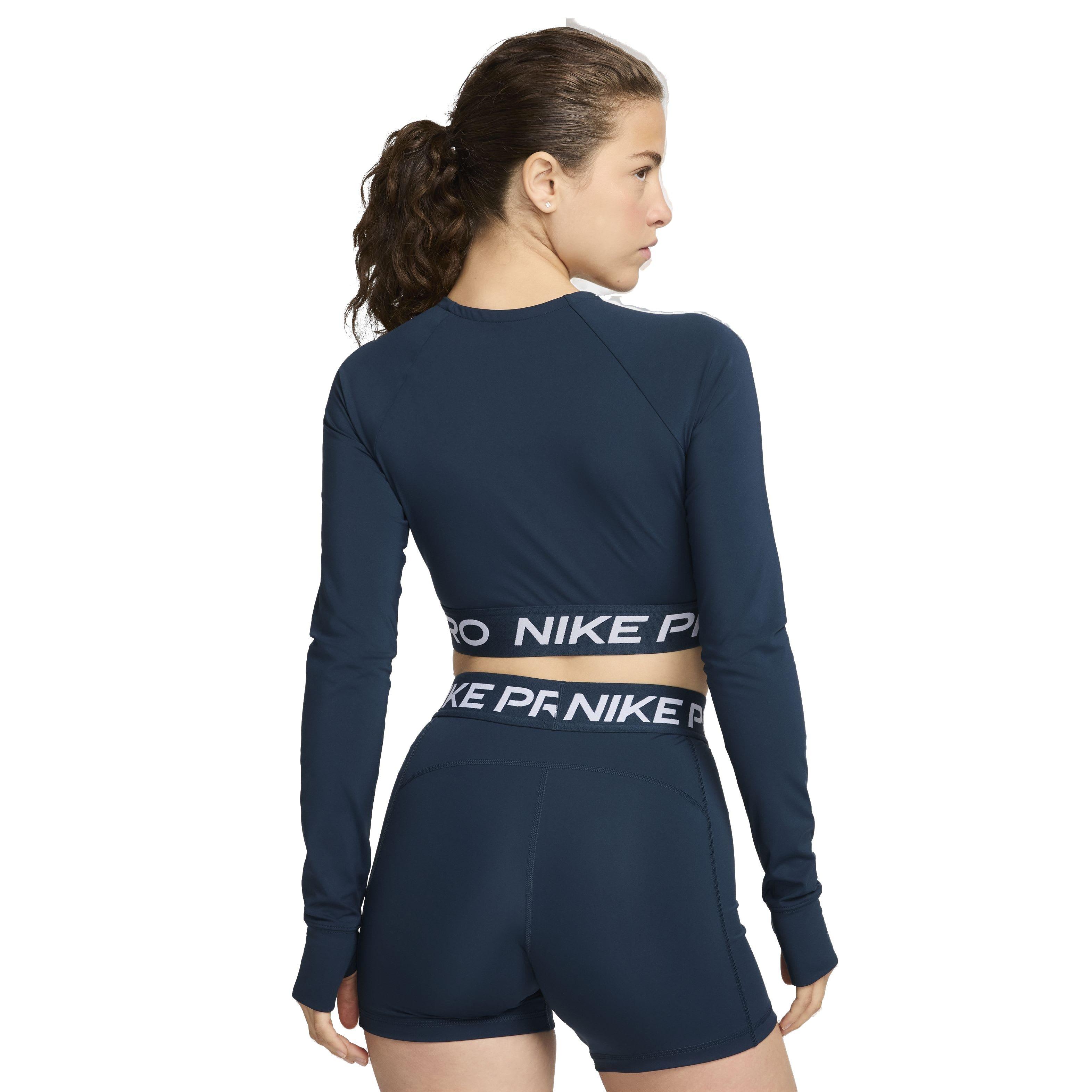 Nike Women's Pro Dri-FIT Cropped Long Sleeve Top - DARK BLUE Thumbnail View 2