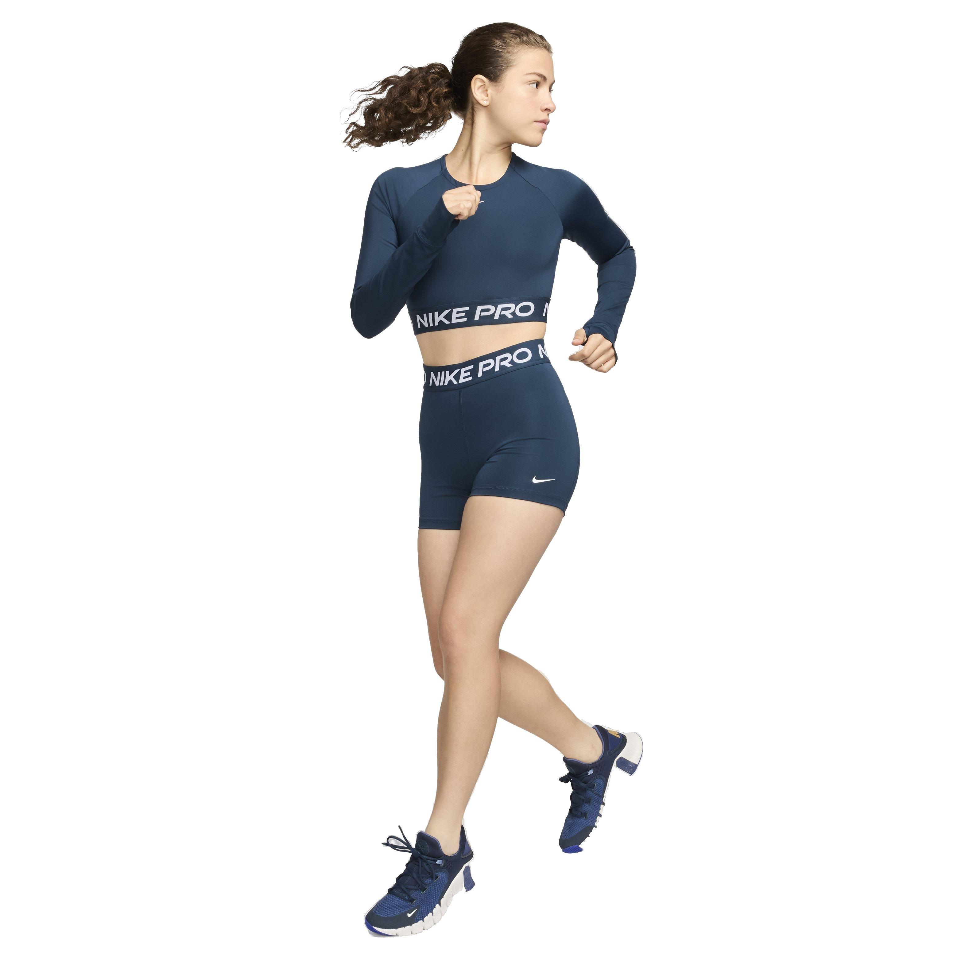 Nike Women's Pro Dri-FIT Cropped Long Sleeve Top - DARK BLUE Thumbnail View 6