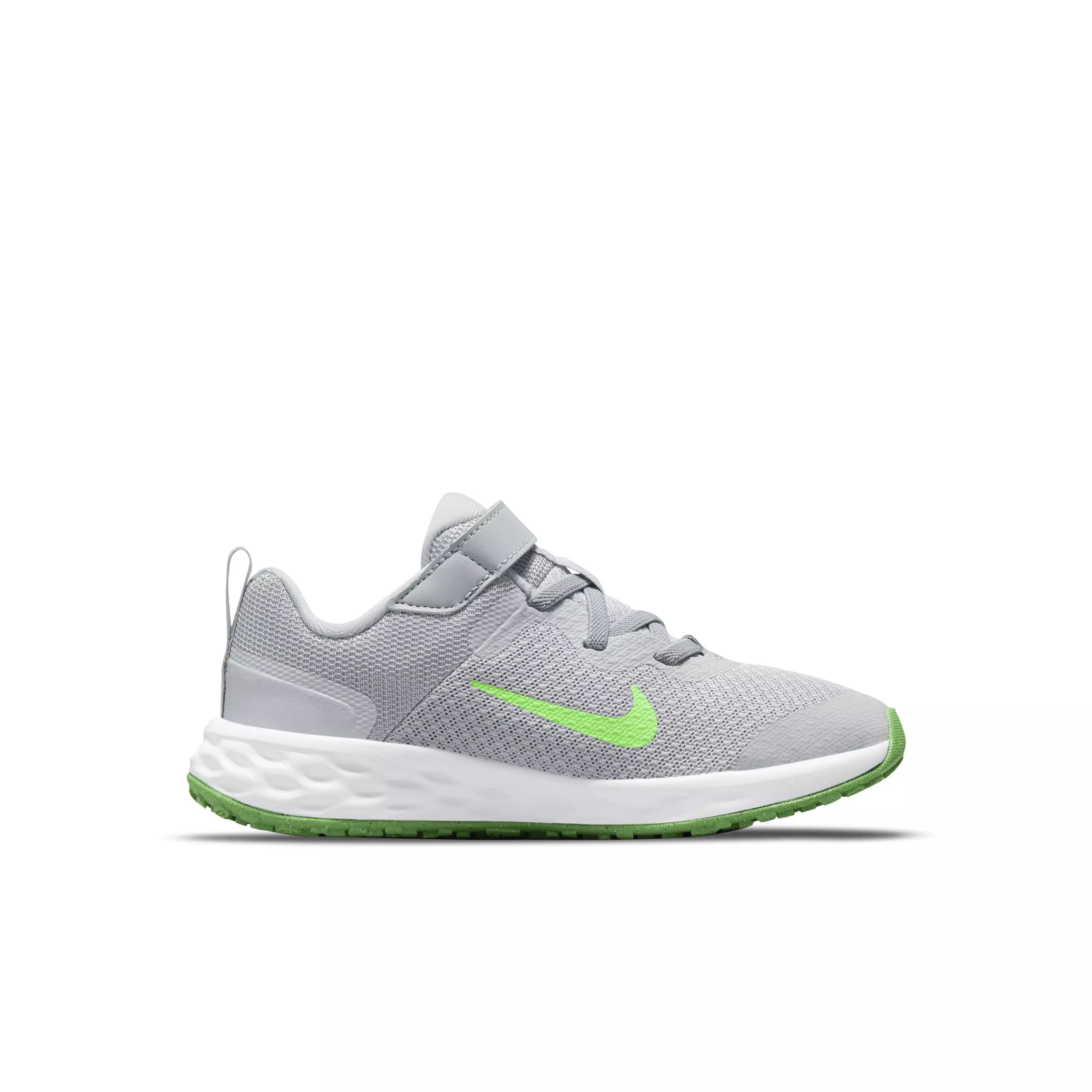 Nike Revolution 6 "Light Smoke Grey/Dark Smoke Grey/Chrome/Green Strike" Preschool Boys' Running Shoe - GREY