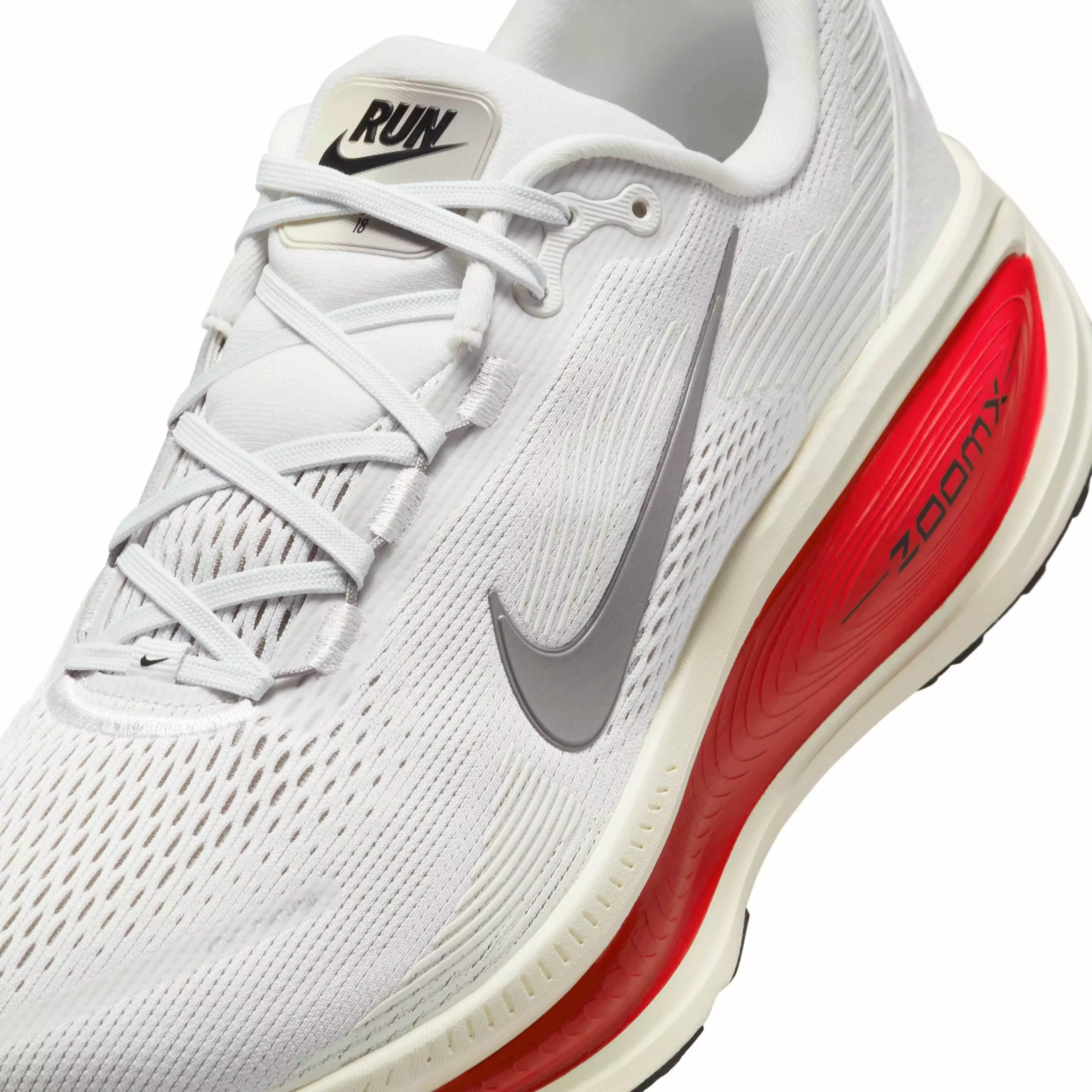 Nike Vomero 18 "Platinum Tint/Siren Red/Light Smoke Grey/Metallic Pewter" Men's Running Shoe - PLATINUM/RED/LT GREY/PEWTER