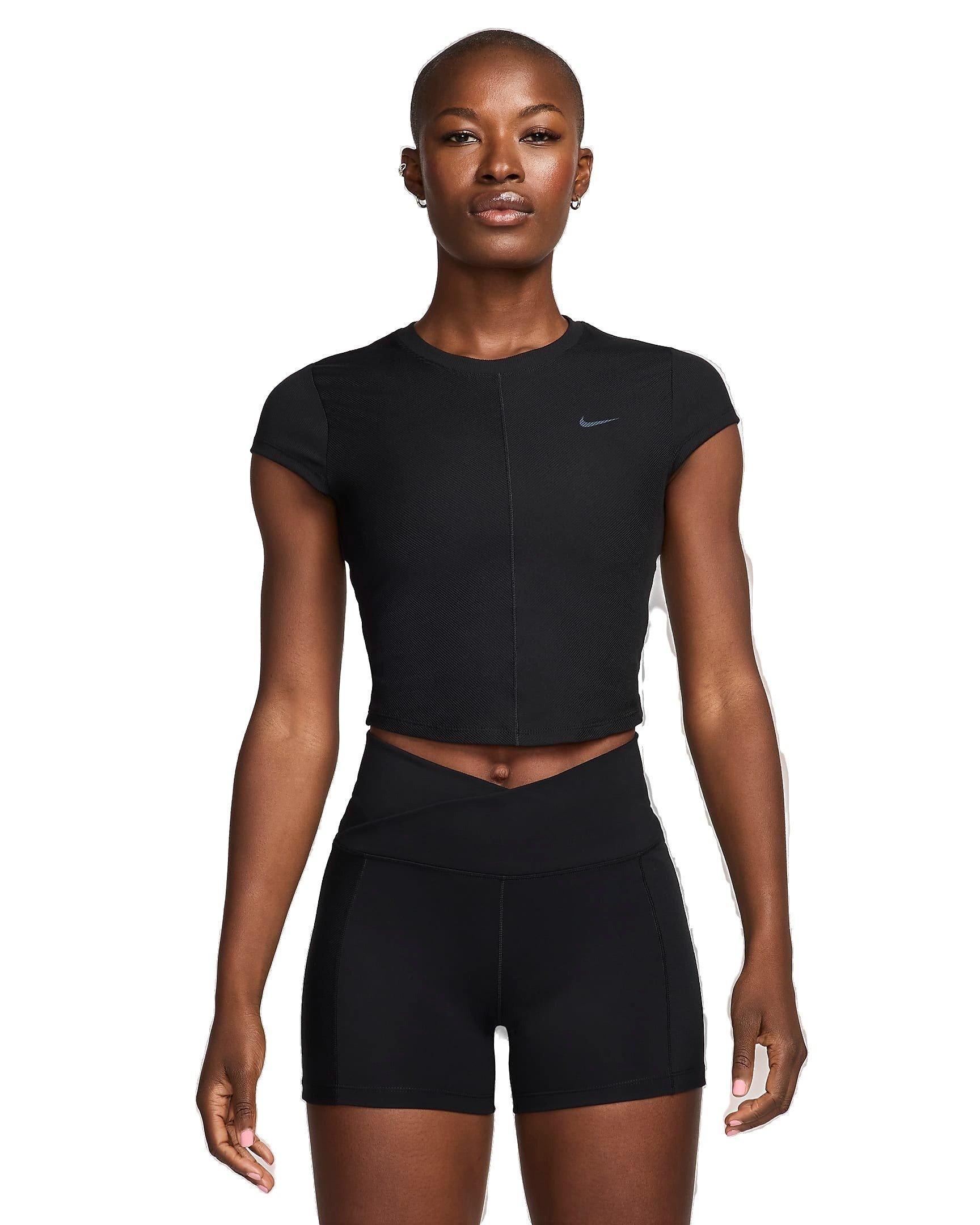 Nike Women's One Fitted Rib Dri-FIT Short Sleeve Cropped Top - BLACK Thumbnail View 1