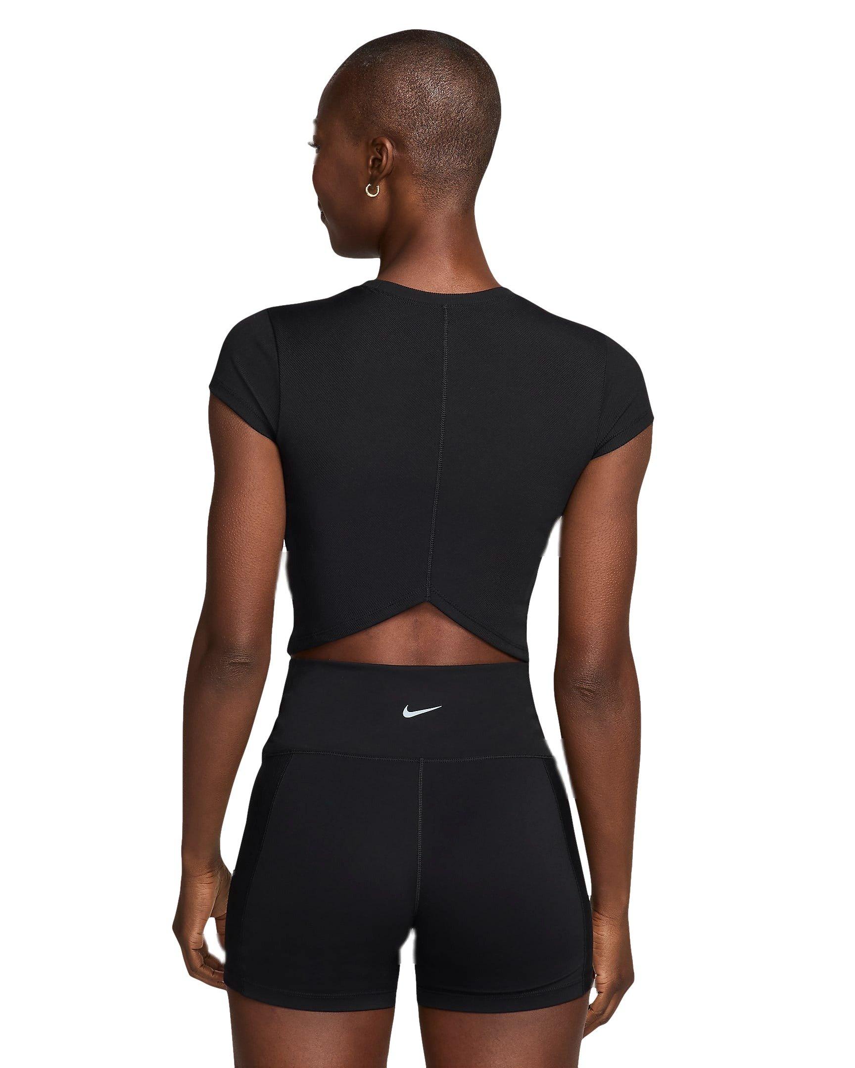 Nike Women's One Fitted Rib Dri-FIT Short Sleeve Cropped Top - BLACK Thumbnail View 2