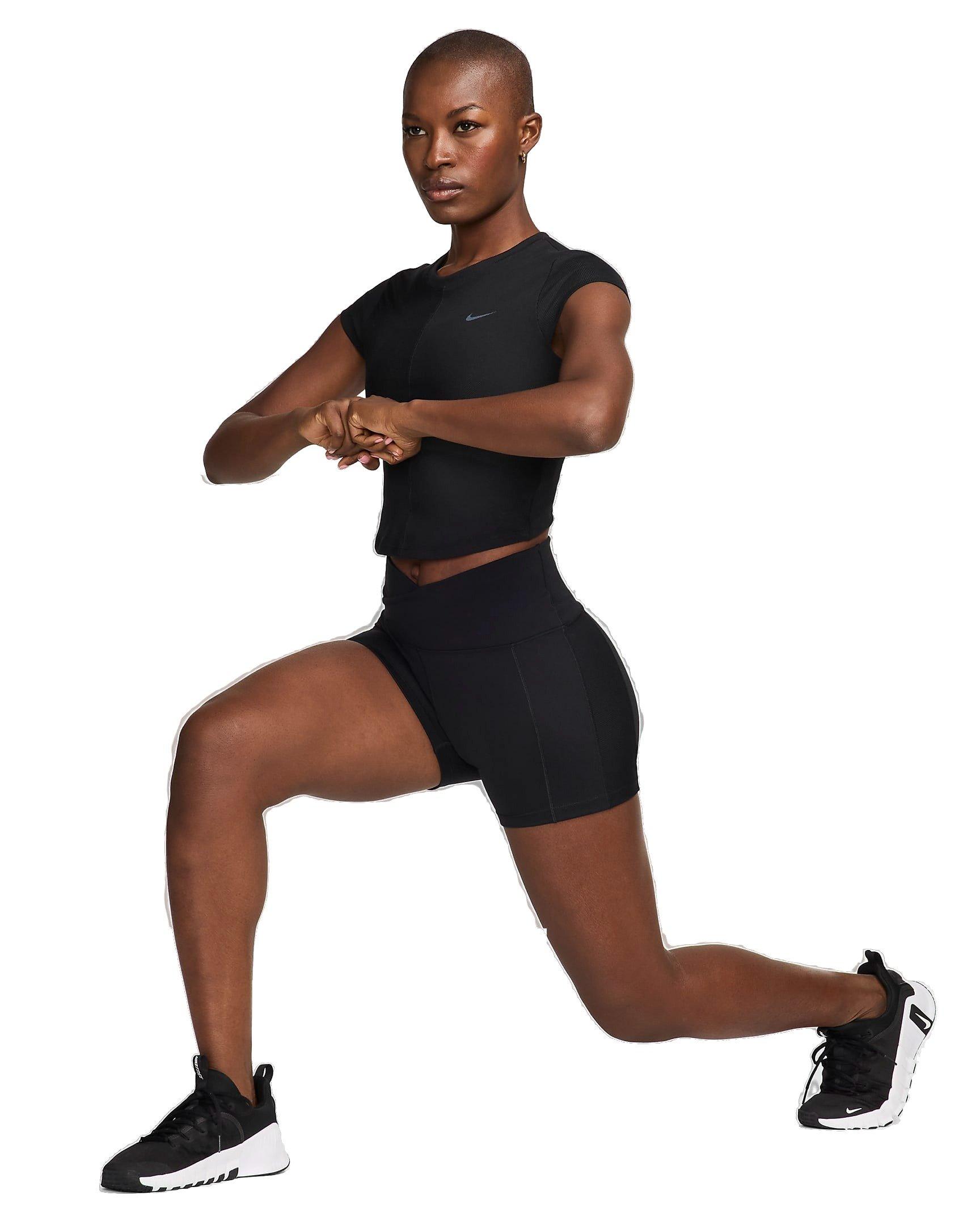 Nike Women's One Fitted Rib Dri-FIT Short Sleeve Cropped Top - BLACK Thumbnail View 5