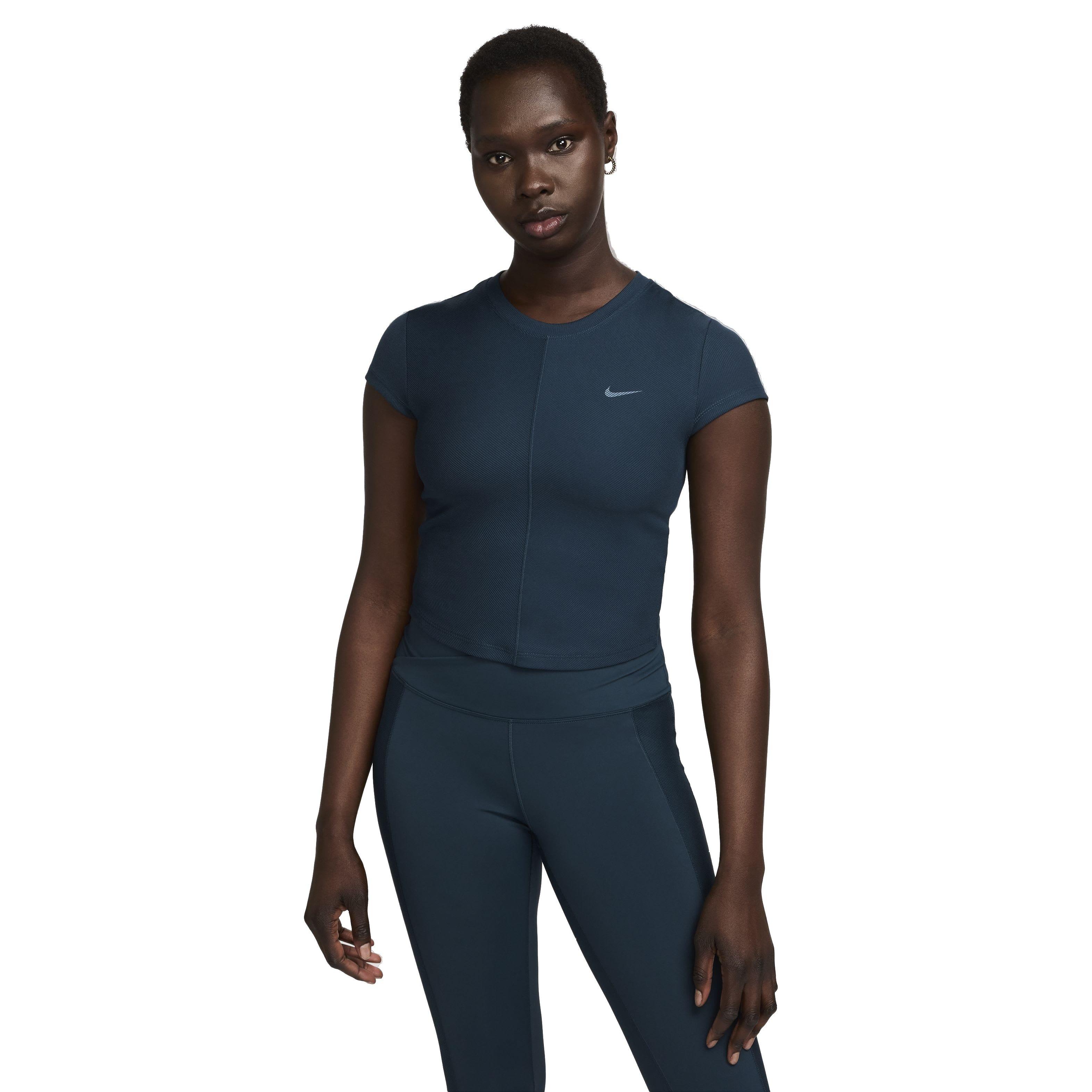 Nike Women's One Fitted Rib Dri-FIT Short Sleeve Cropped Top - DARK BLUE Thumbnail View 1