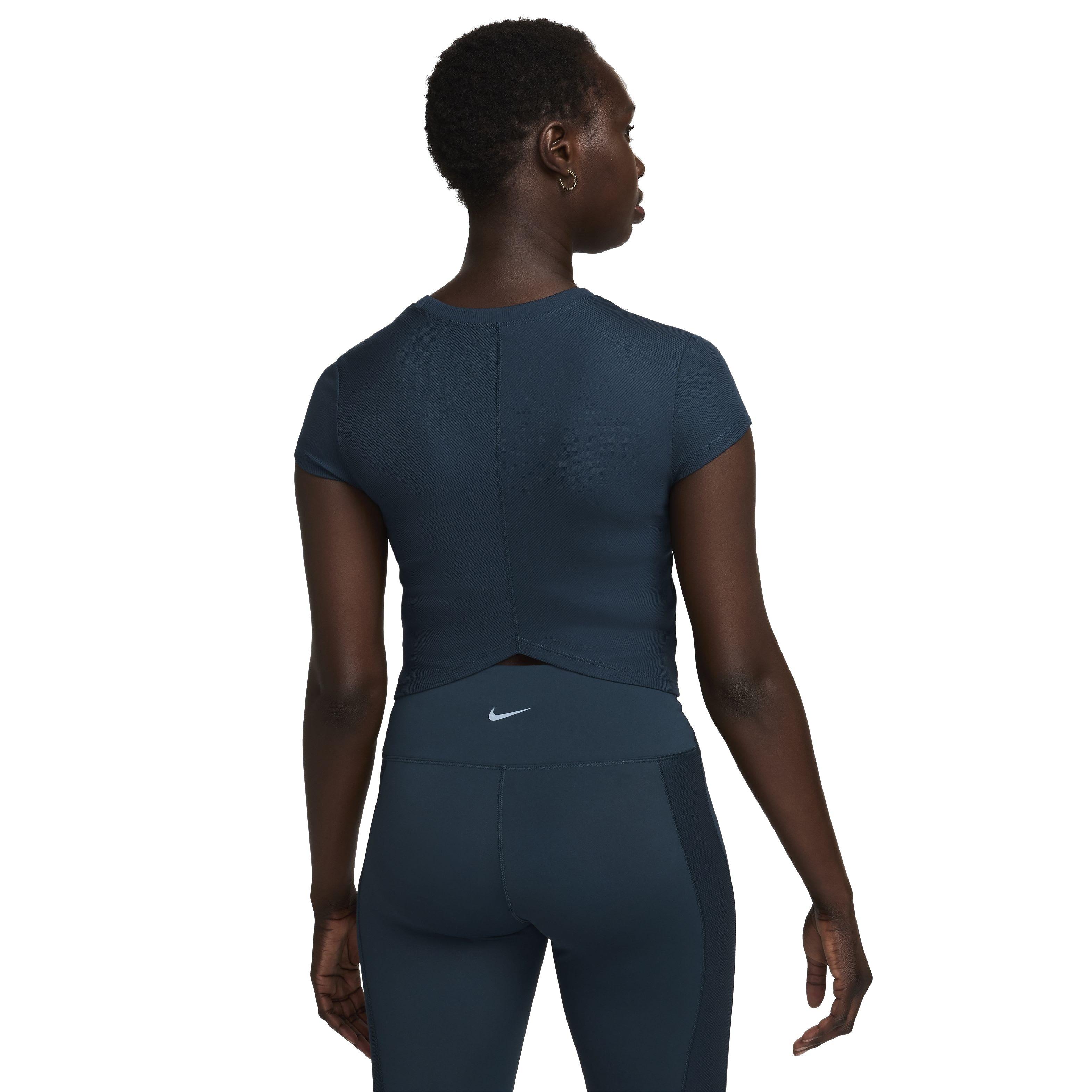 Nike Women's One Fitted Rib Dri-FIT Short Sleeve Cropped Top - DARK BLUE Thumbnail View 2