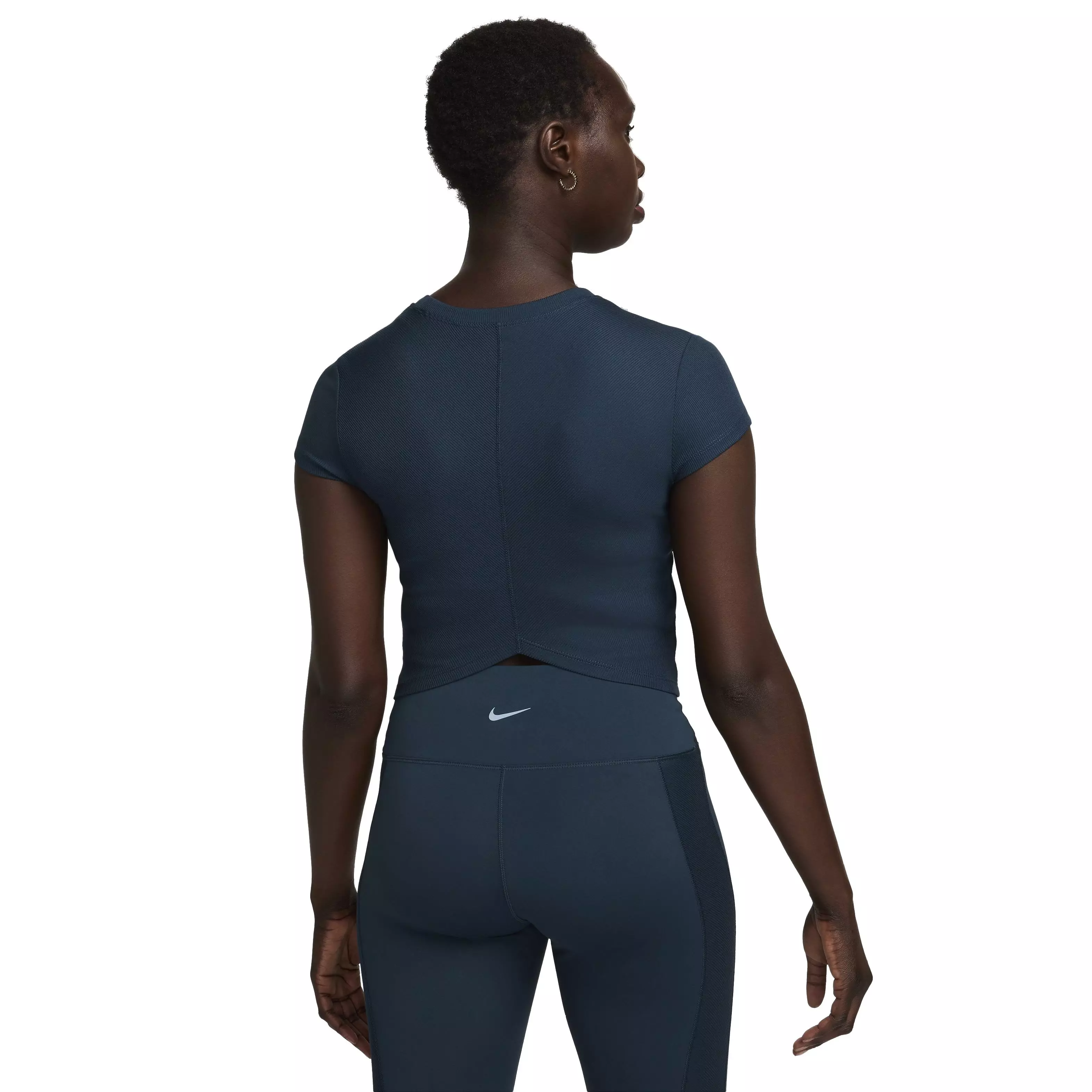 Nike Women's One Fitted Rib Dri-FIT Short Sleeve Cropped Top - DARK BLUE