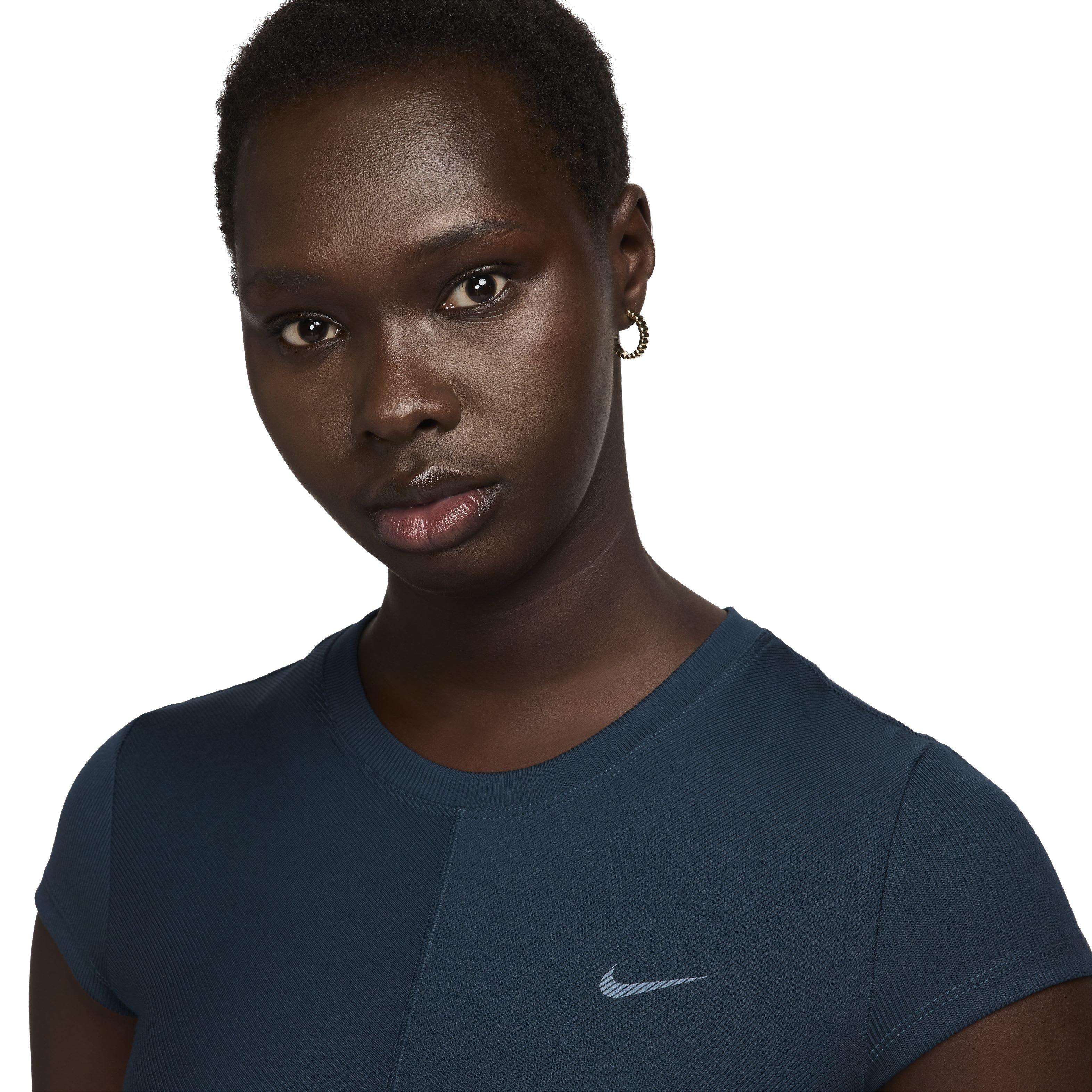 Nike Women's One Fitted Rib Dri-FIT Short Sleeve Cropped Top - DARK BLUE Thumbnail View 3