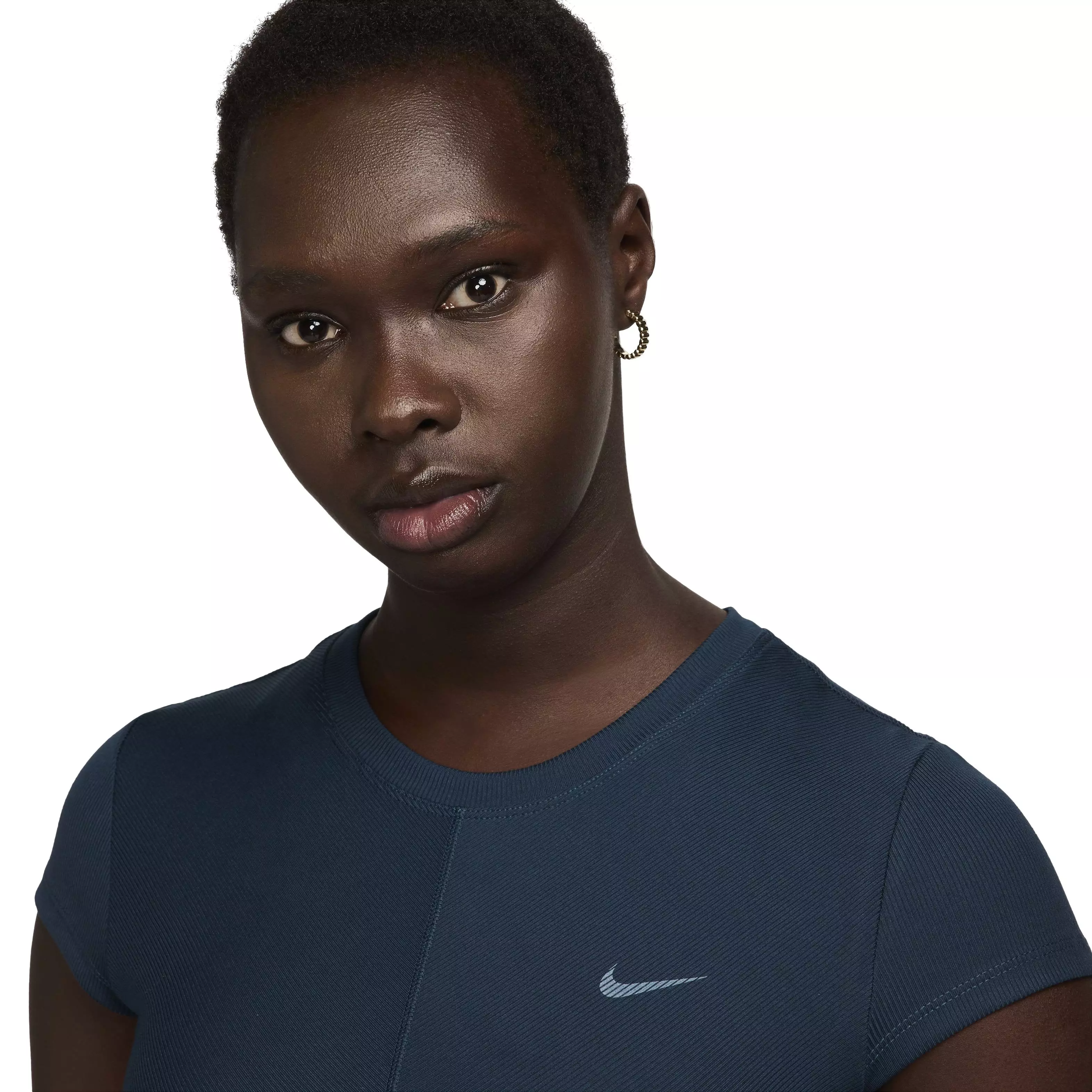 Nike Women's One Fitted Rib Dri-FIT Short Sleeve Cropped Top - DARK BLUE