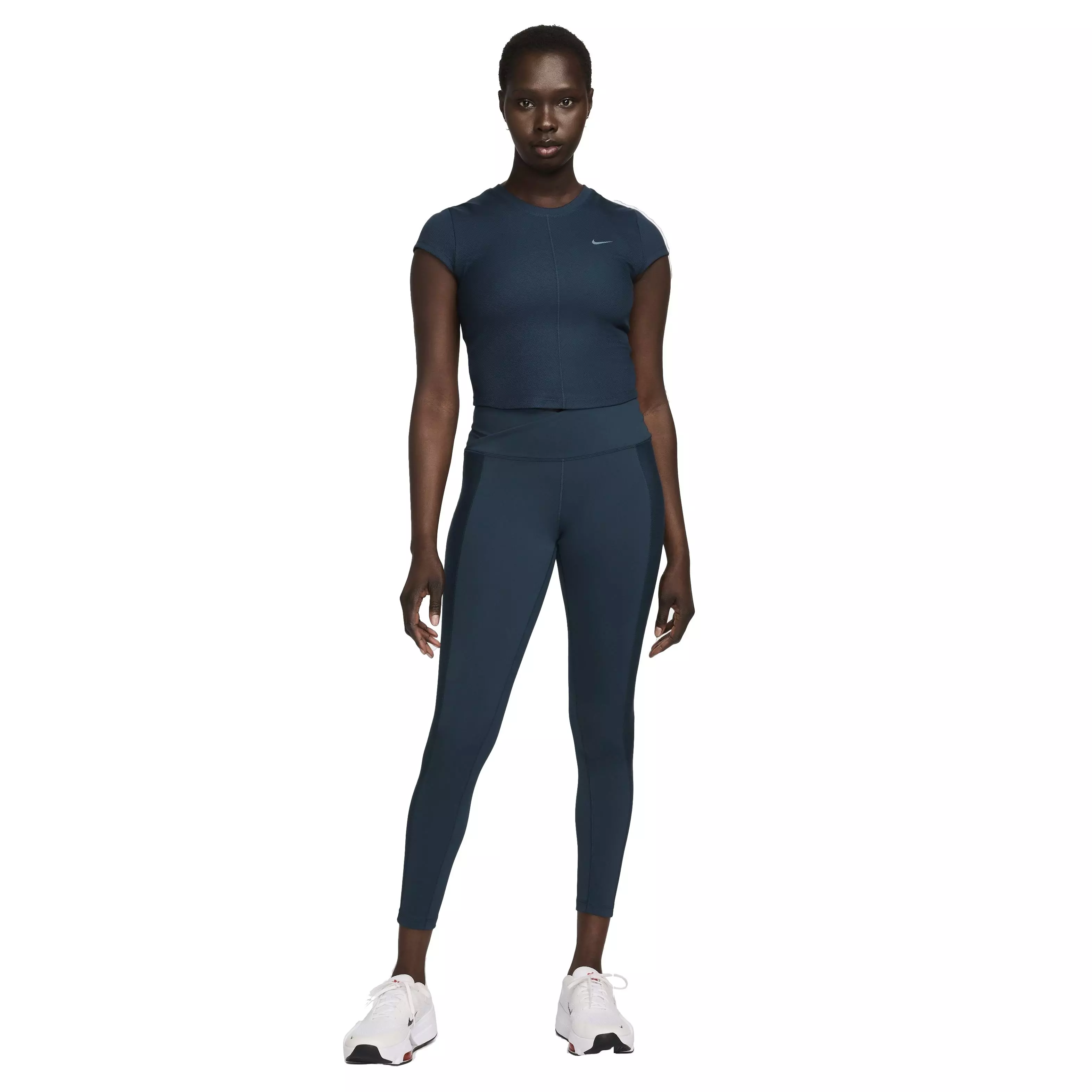 Nike Women's One Fitted Rib Dri-FIT Short Sleeve Cropped Top - DARK BLUE