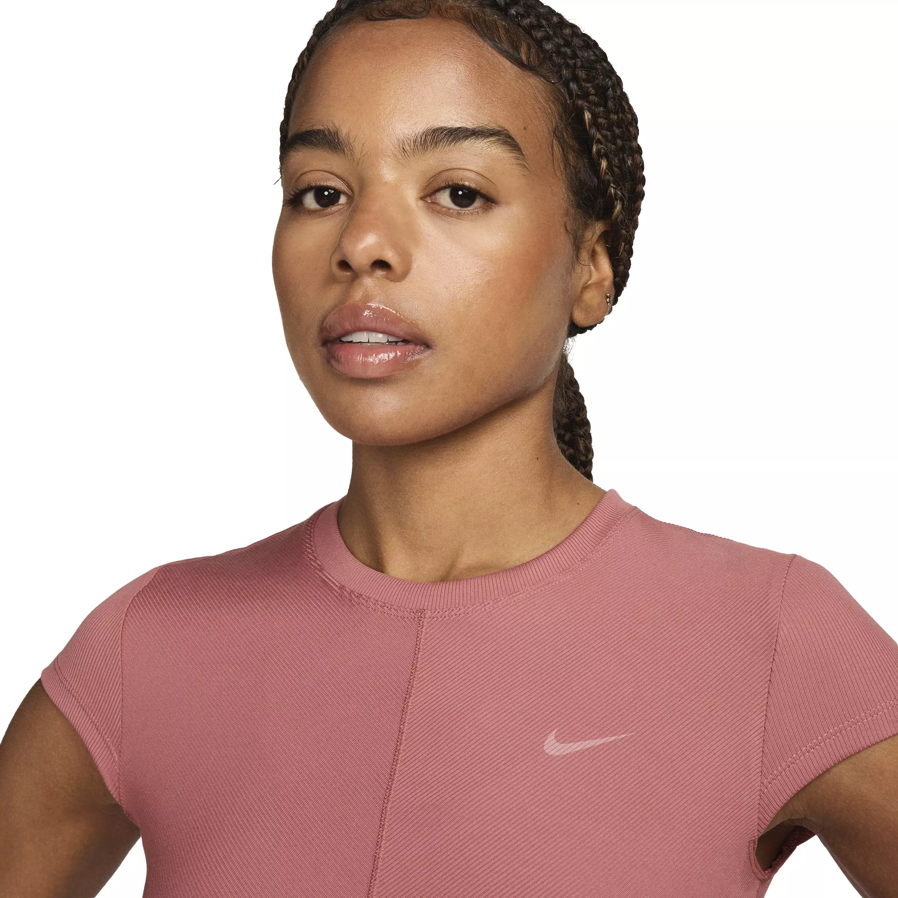 Nike Women's One Fitted Rib Dri-FIT Short Sleeve Cropped Top - PINK