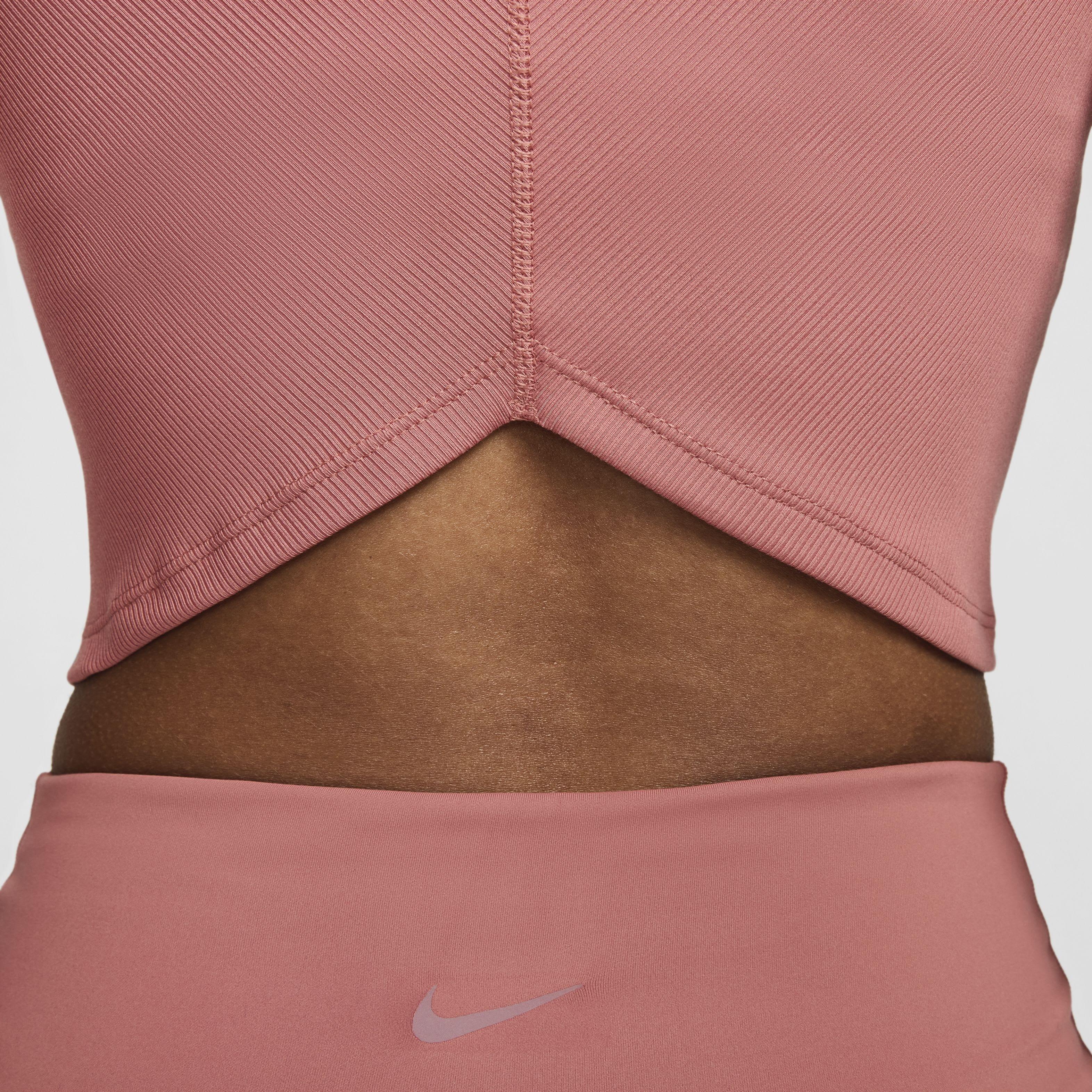 Nike Women's One Fitted Rib Dri-FIT Short Sleeve Cropped Top - PINK Thumbnail View 4