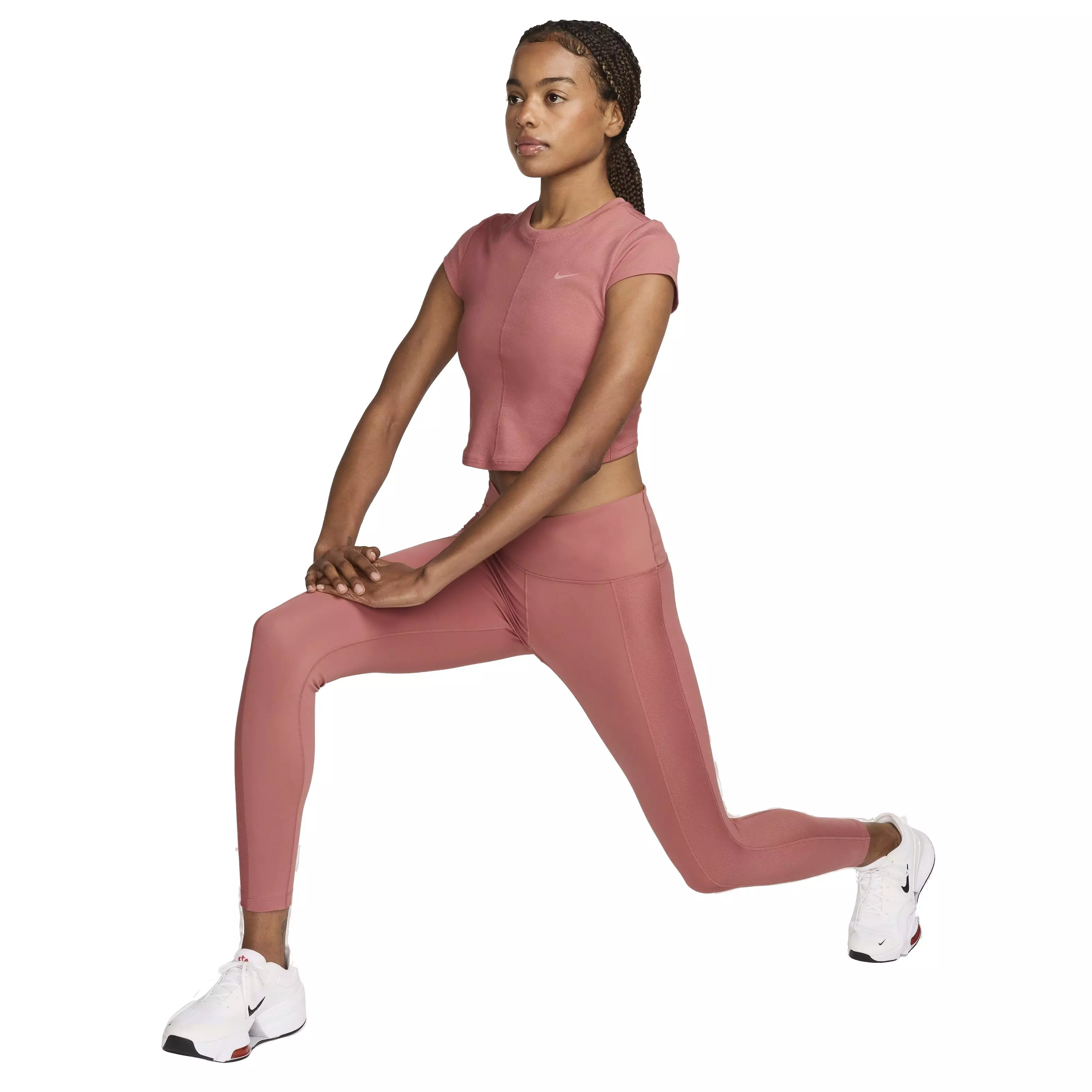 Nike Women's One Fitted Rib Dri-FIT Short Sleeve Cropped Top - PINK