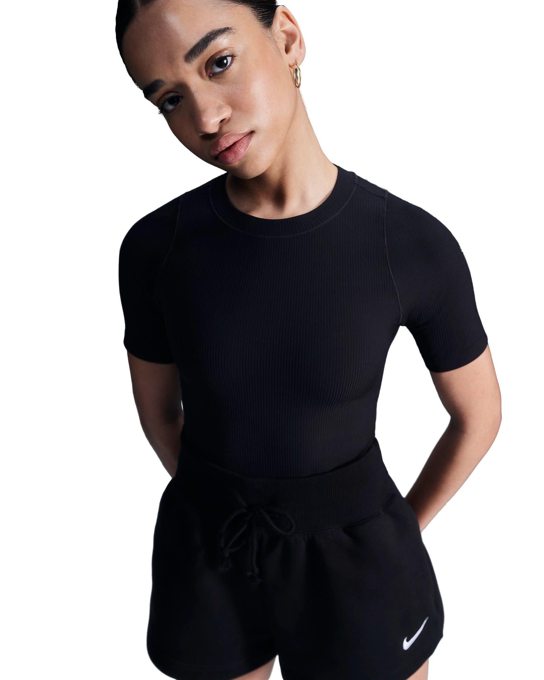 Nike Women's Zenvy Rib Dri-FIT Short Sleeve Top - BLACK Thumbnail View 3