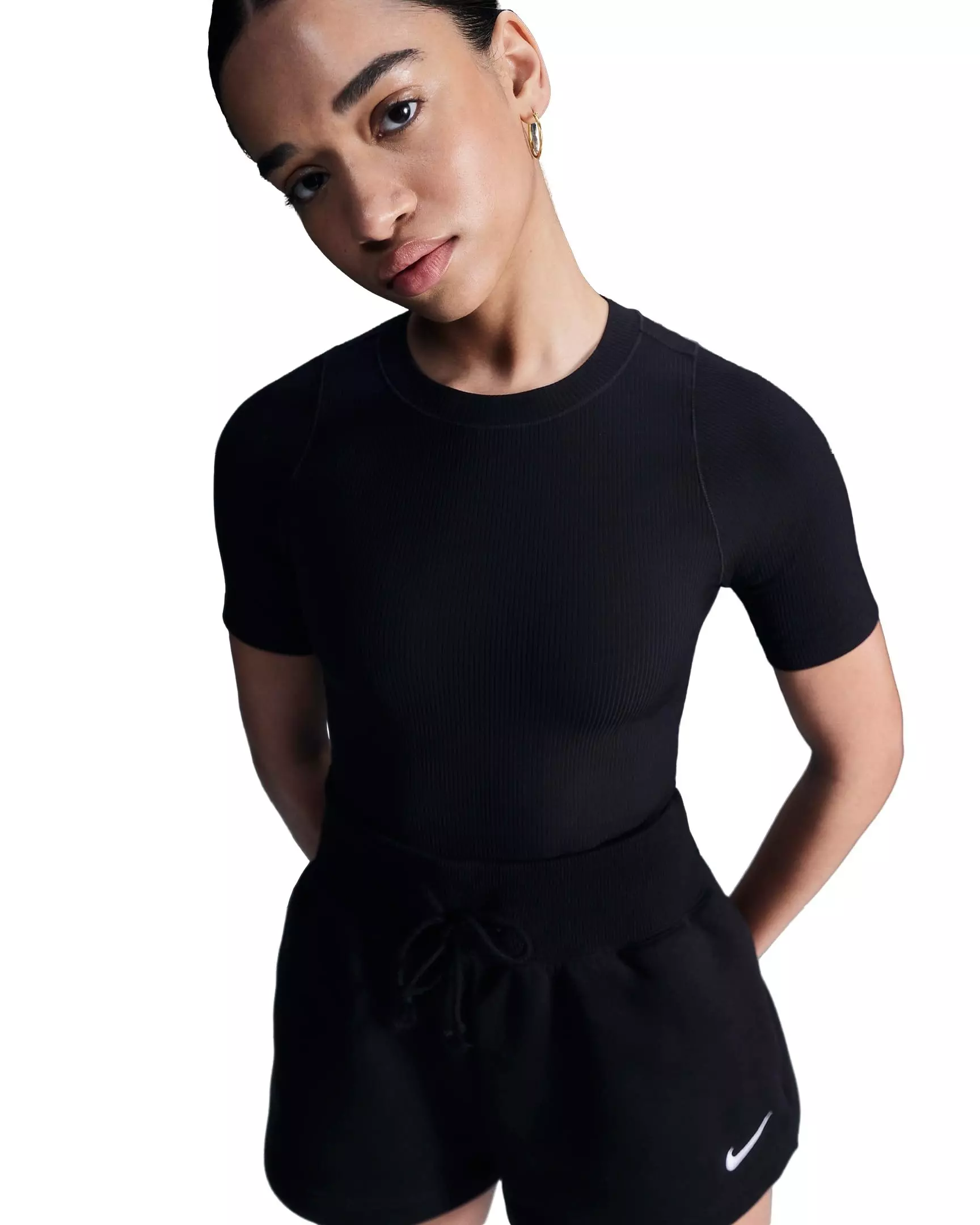 Nike Women's Zenvy Rib Dri-FIT Short Sleeve Top - BLACK