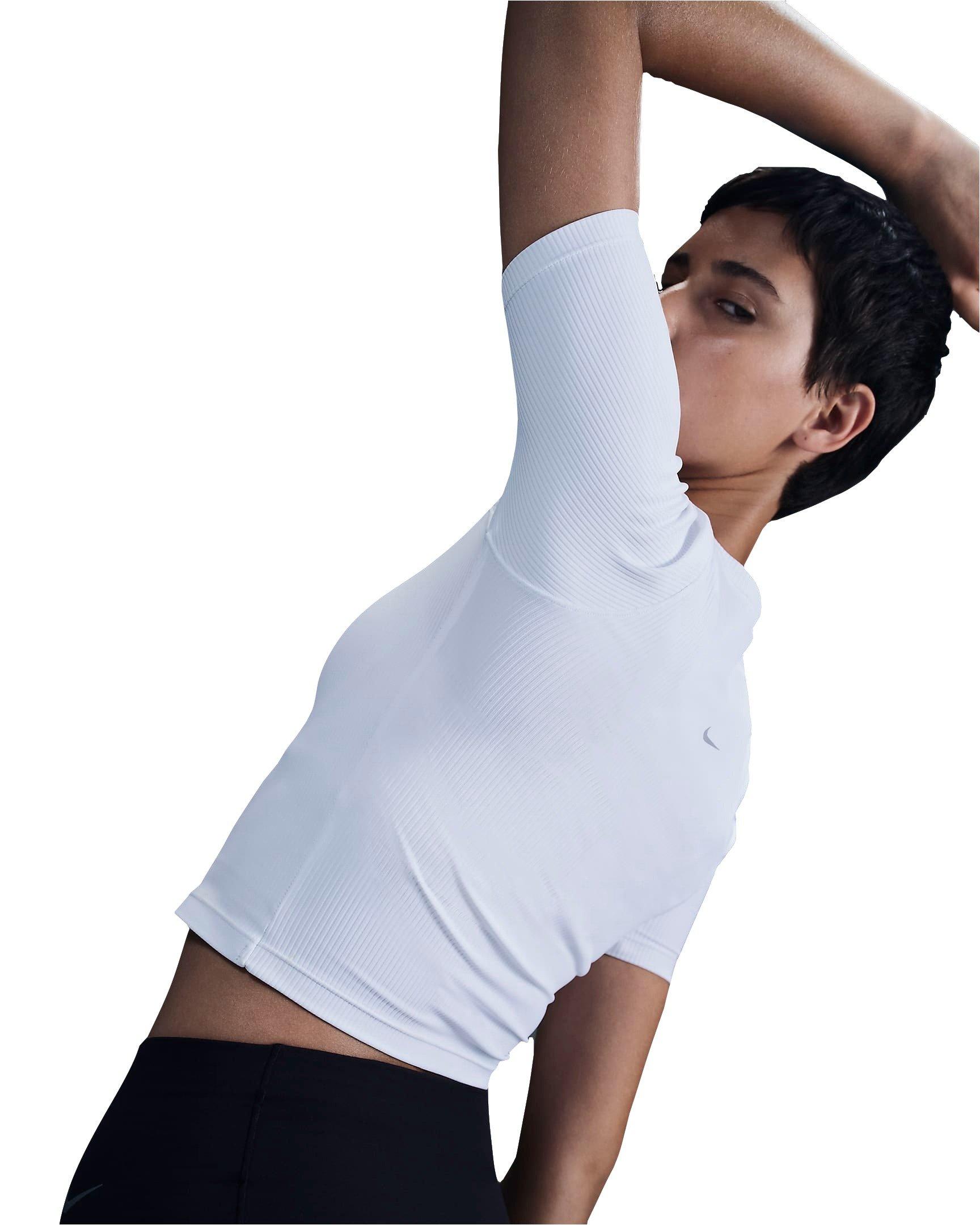 Nike Women's Zenvy Rib Dri-FIT Short Sleeve Top - WHITE Thumbnail View 3