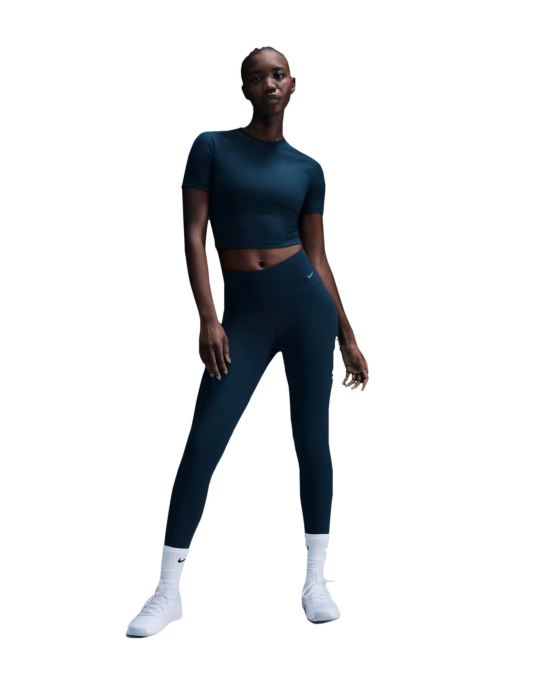 Nike Women's Zenvy Rib Dri-FIT Short Sleeve Top - BLUE Thumbnail View 1