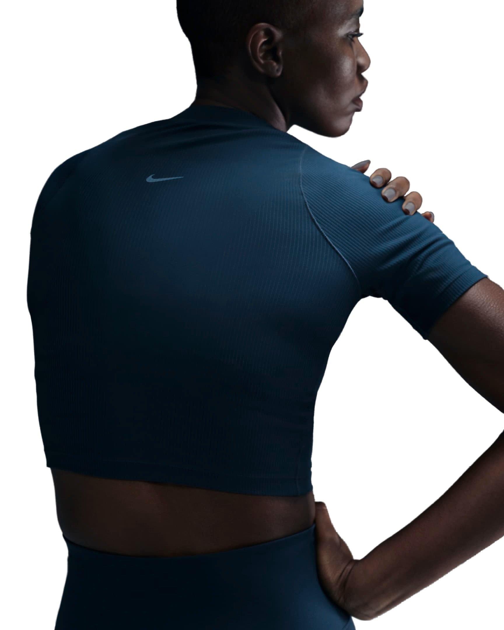 Nike Women's Zenvy Rib Dri-FIT Short Sleeve Top - BLUE Thumbnail View 4