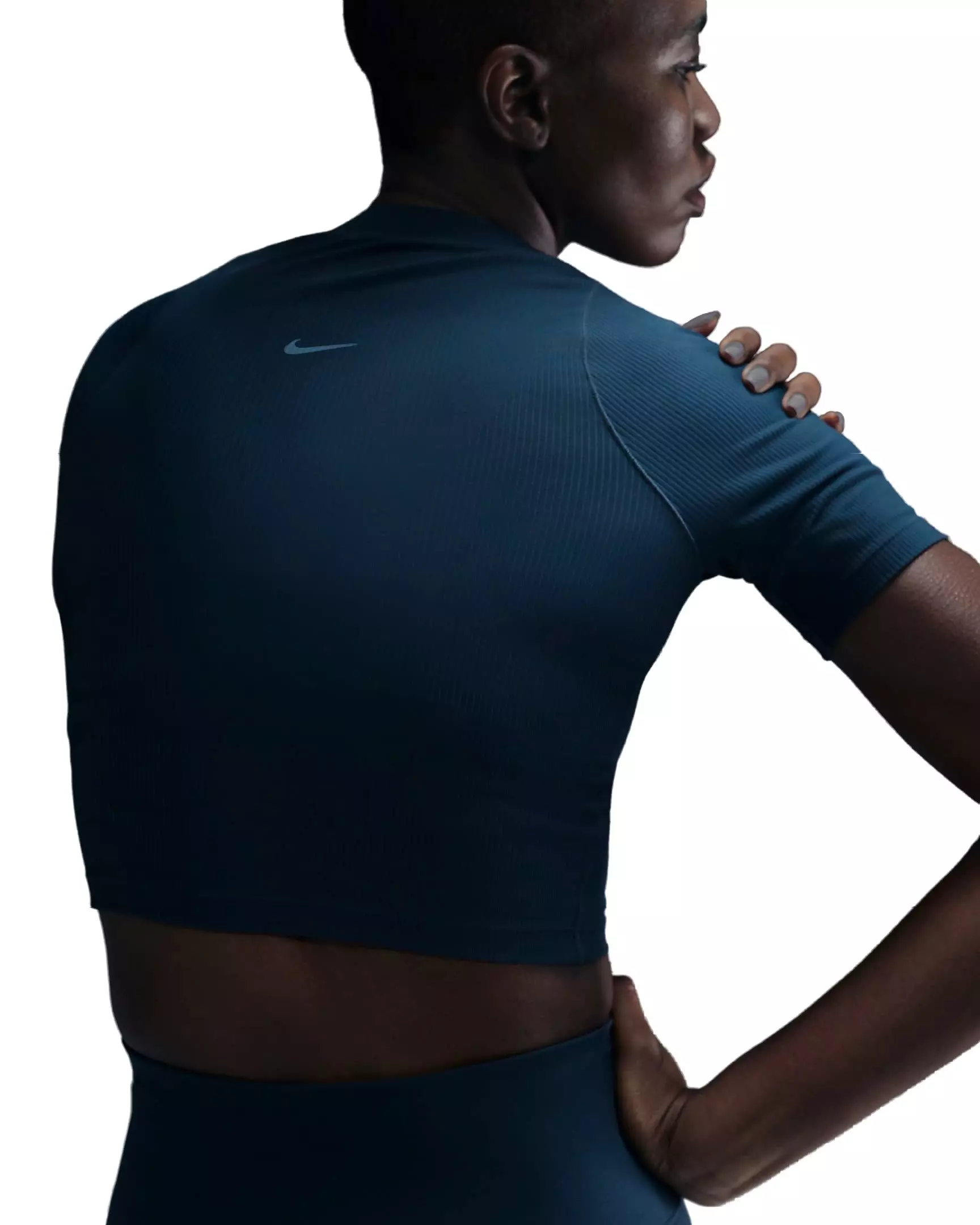 Nike Women's Zenvy Rib Dri-FIT Short Sleeve Top - BLUE