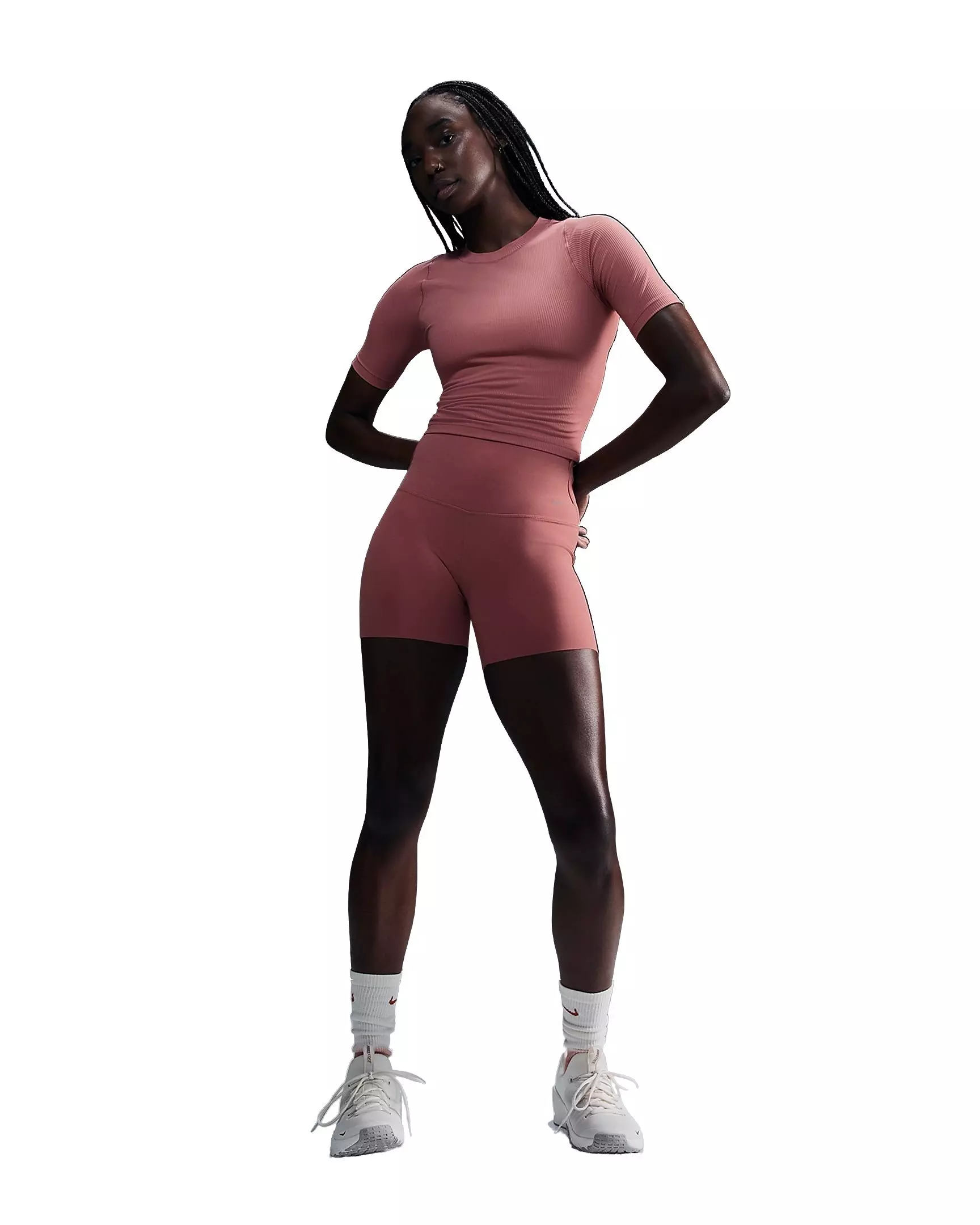 Nike Women's Zenvy Rib Dri-FIT Short Sleeve Top - PINK