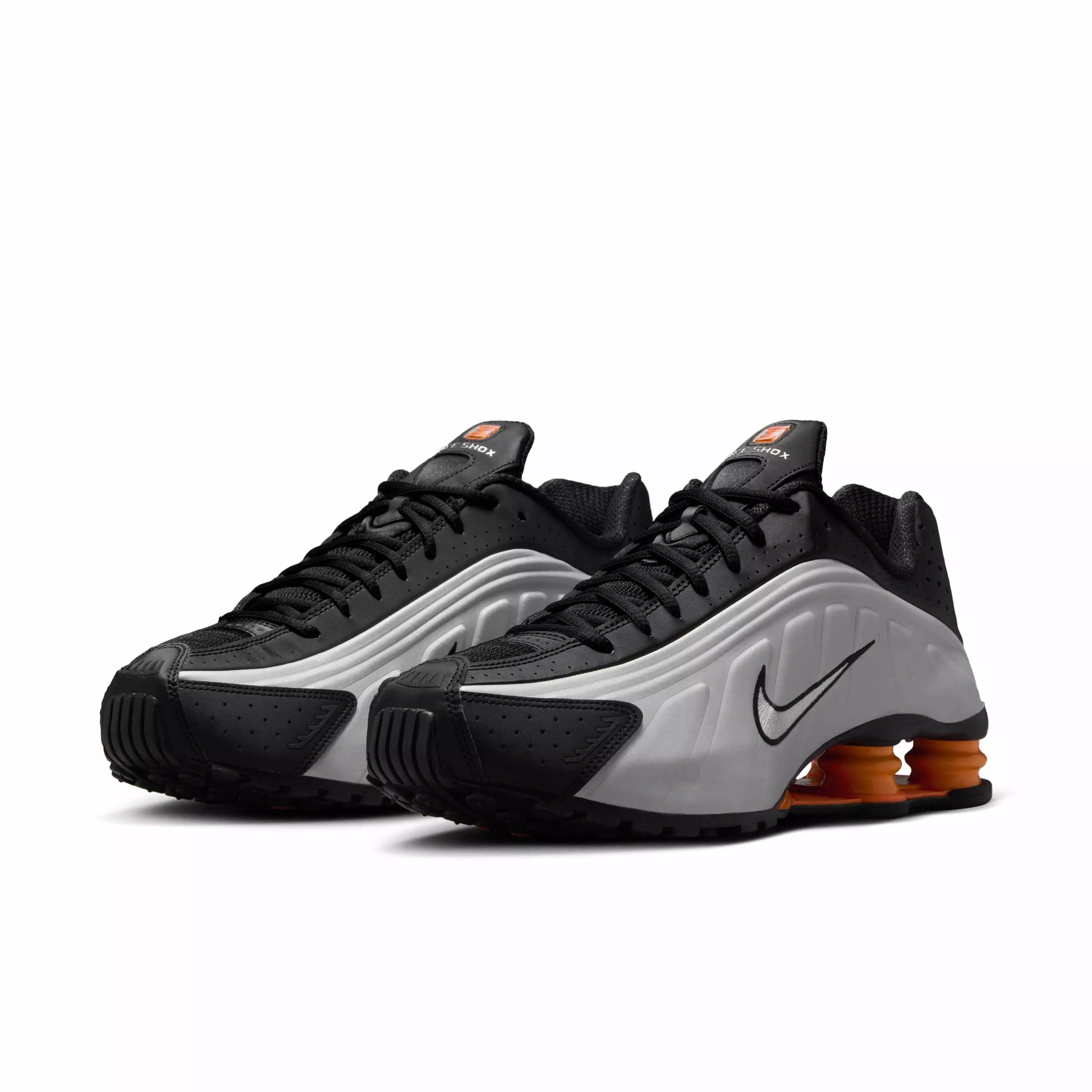 Nike Shox R4 "Black/Bright Mandarin/Metallic Silver/Vast Grey" Men's Shoe - BLACK/MANDARIN/SILVER/GREY