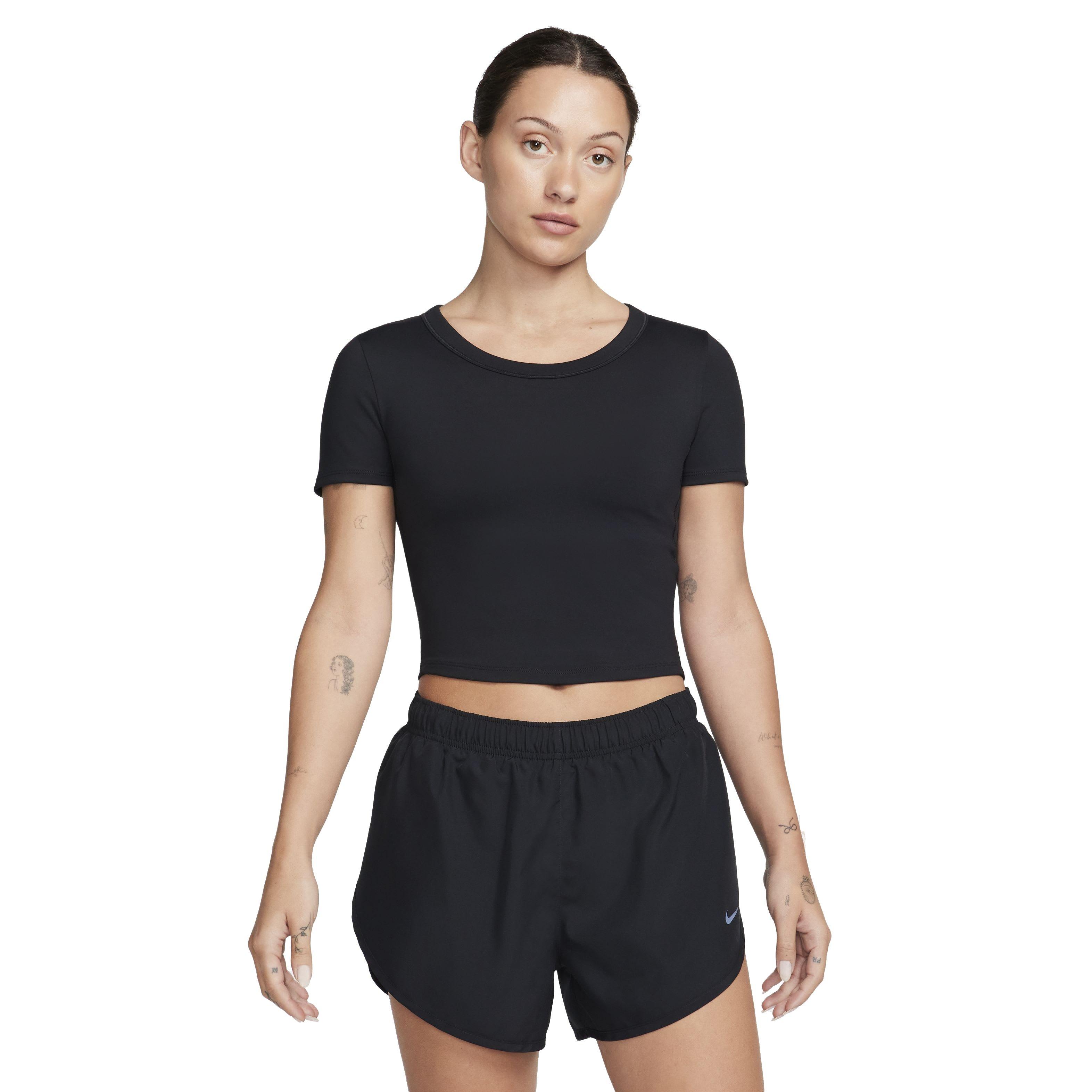 Nike Women's One Fitted Dri-FIT Short Sleeve Cropped Top - BLACK Thumbnail View 1