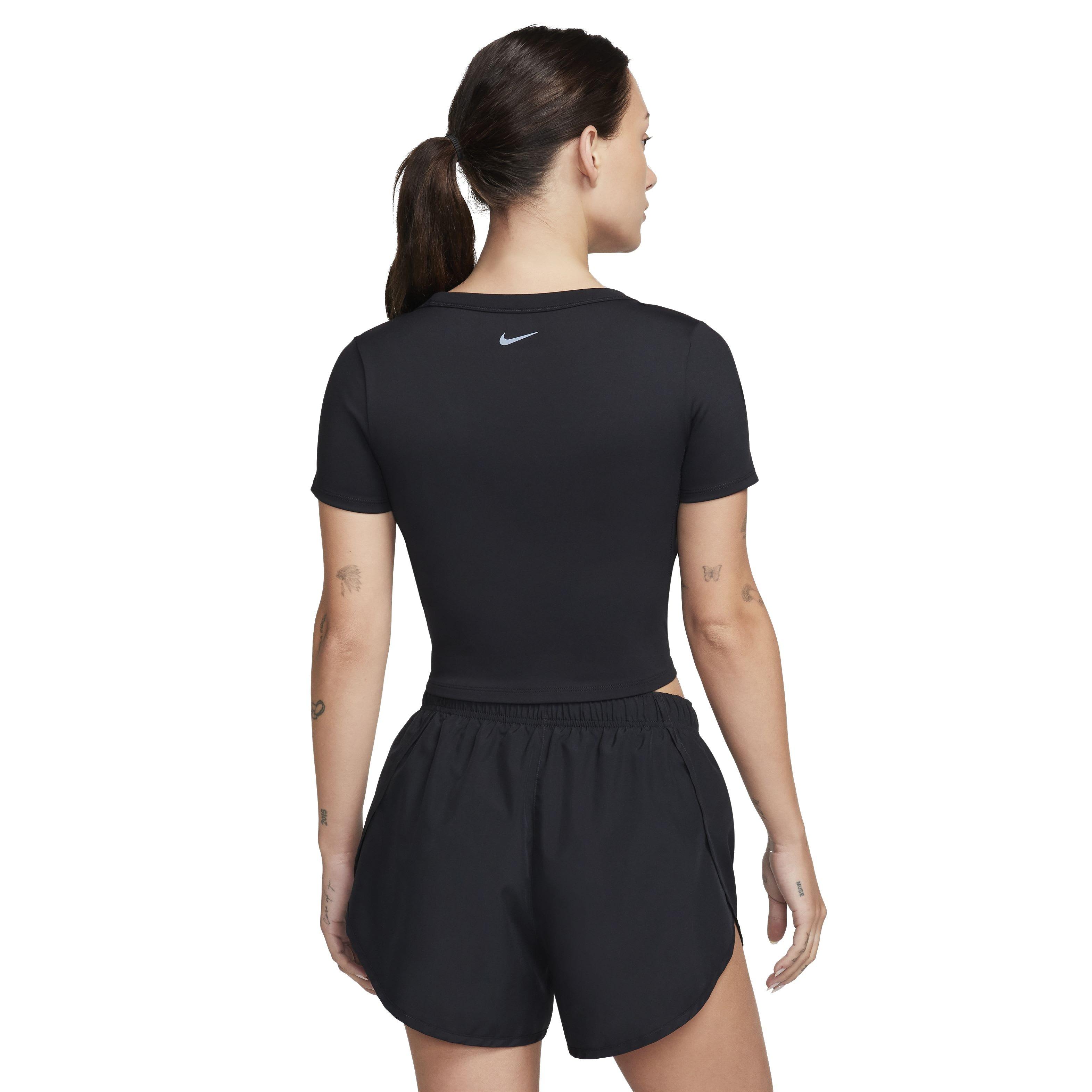 Nike Women's One Fitted Dri-FIT Short Sleeve Cropped Top - BLACK Thumbnail View 2