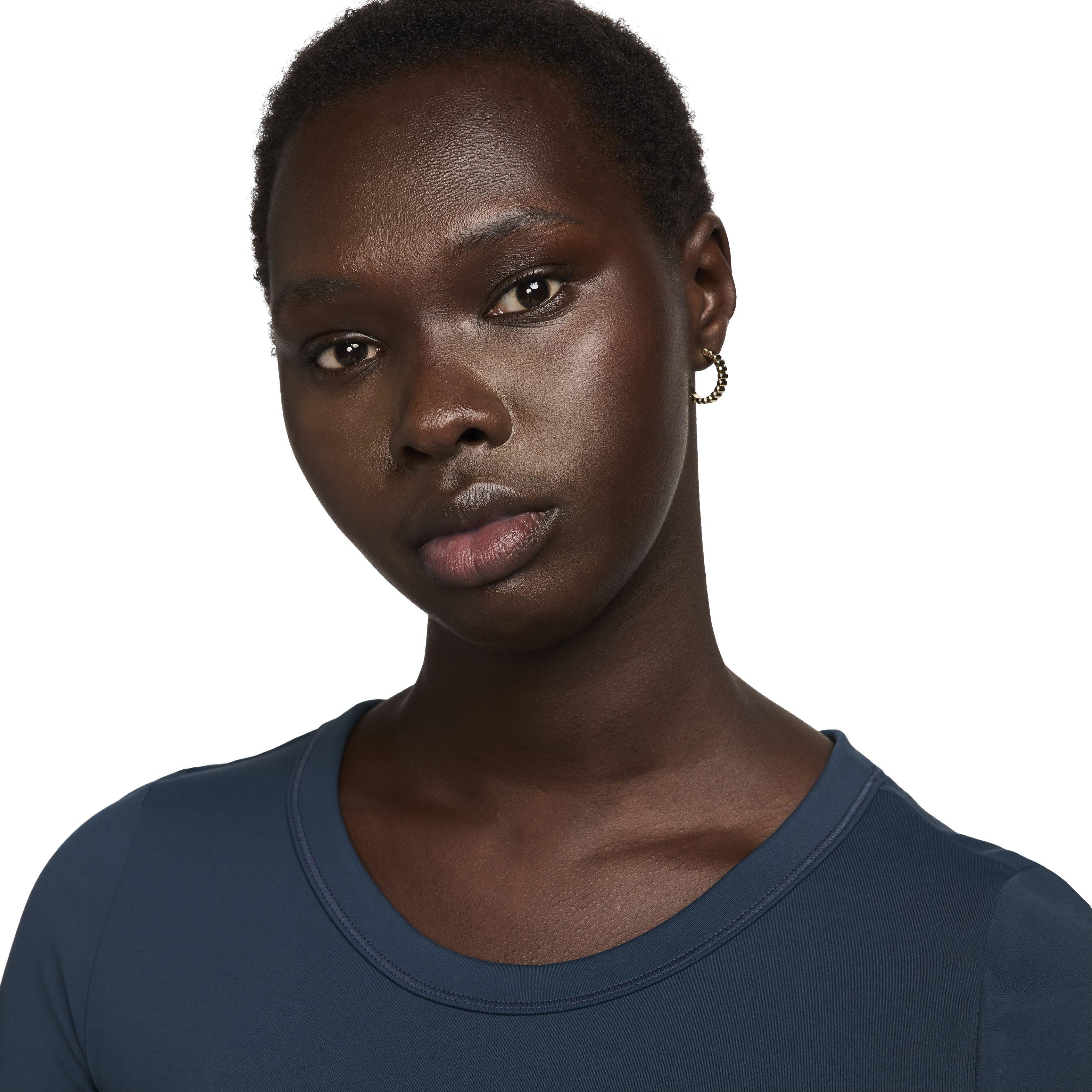 Nike Women's One Fitted Dri-FIT Short Sleeve Cropped Top - DARK BLUE Thumbnail View 3