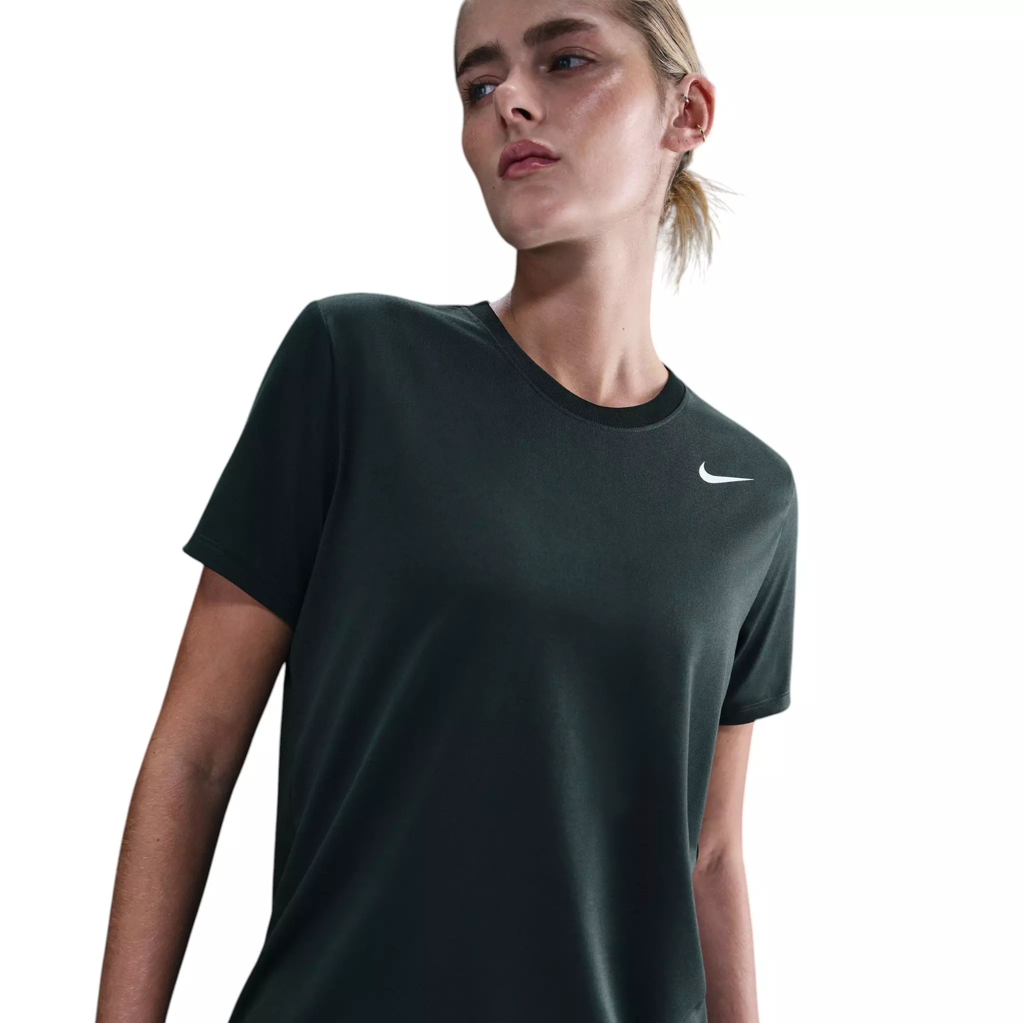 Nike Women's Dri-FIT Relaxed T-Shirt - Dark Green/White - GREEN/WHITE