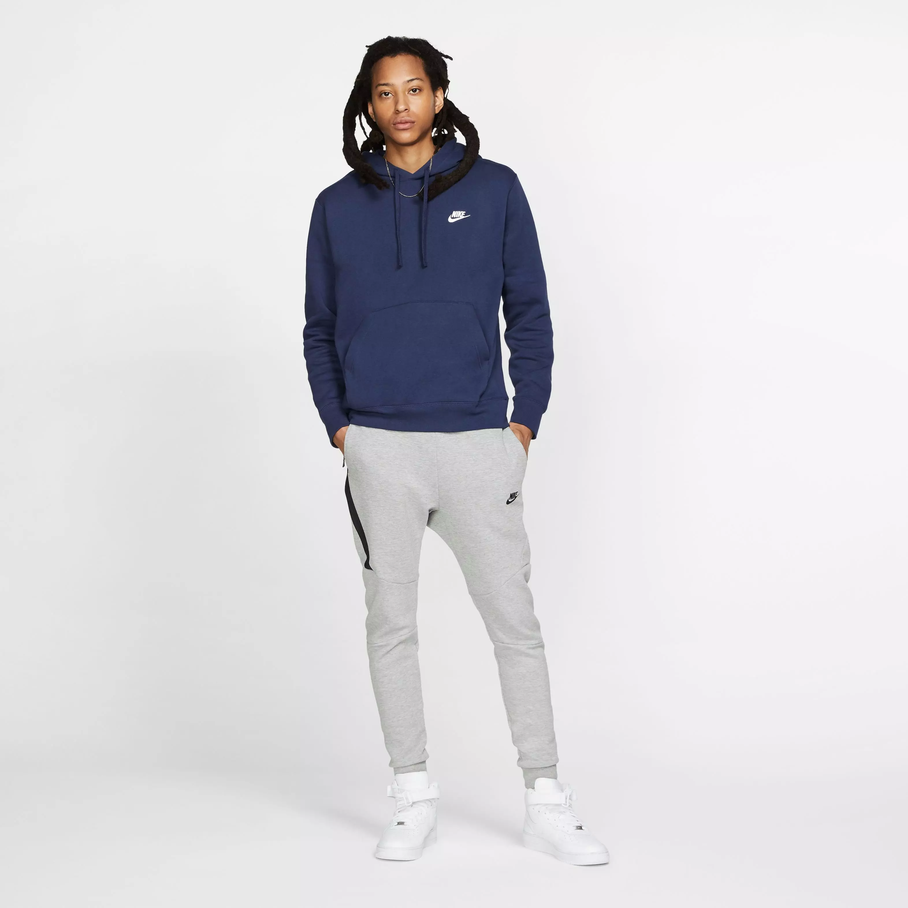 Nike Men's Sportswear Club Fleece Full-Zip Hoodie-Navy - NAVY
