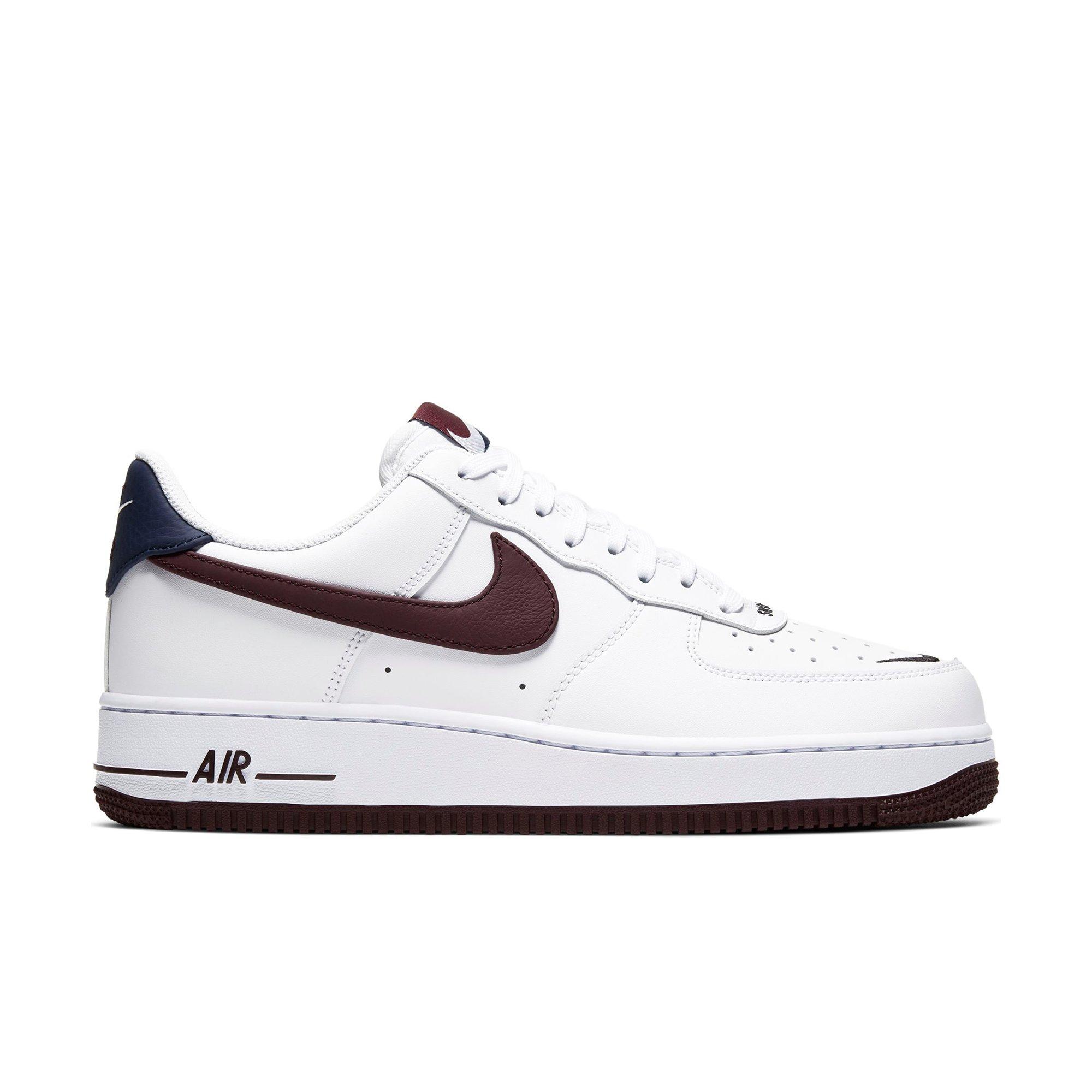 burgundy and white air forces