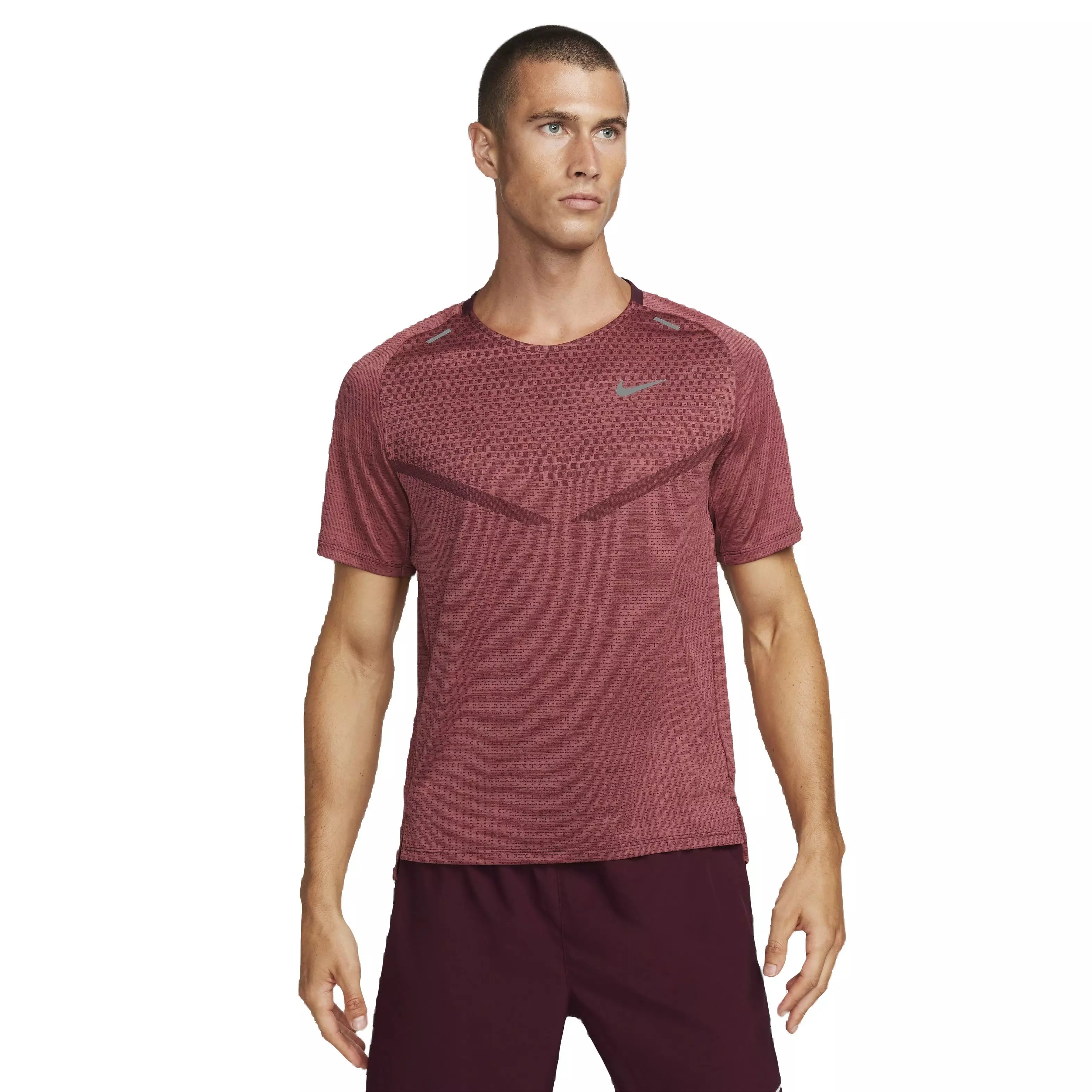 Nike Men's Dri-FIT ADV Tech Knit Short Sleeve Running Top - Red - RED