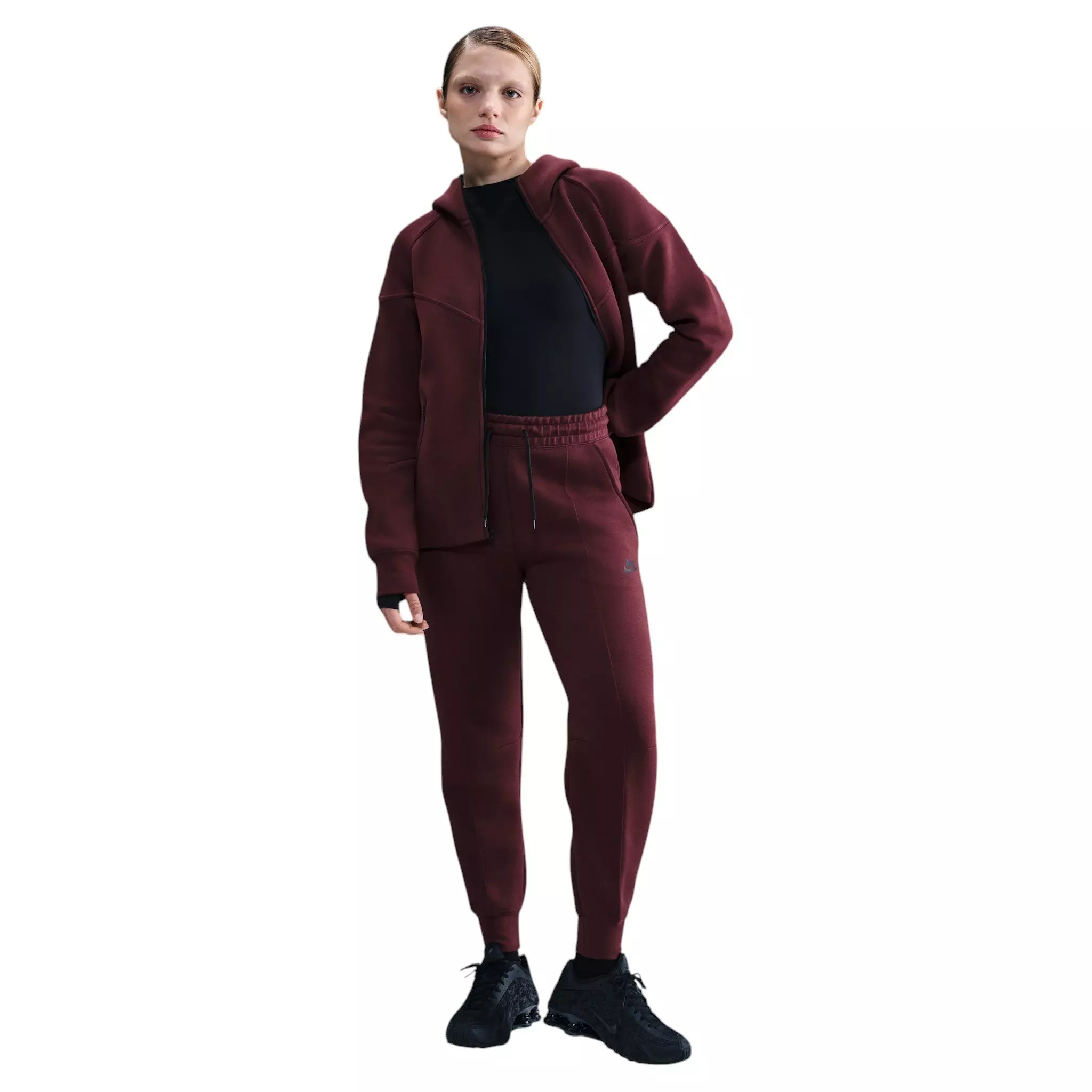 Nike Women's Sportswear Tech Fleece Mid-Rise Joggers - Maroon/Black - MAROON/BLACK