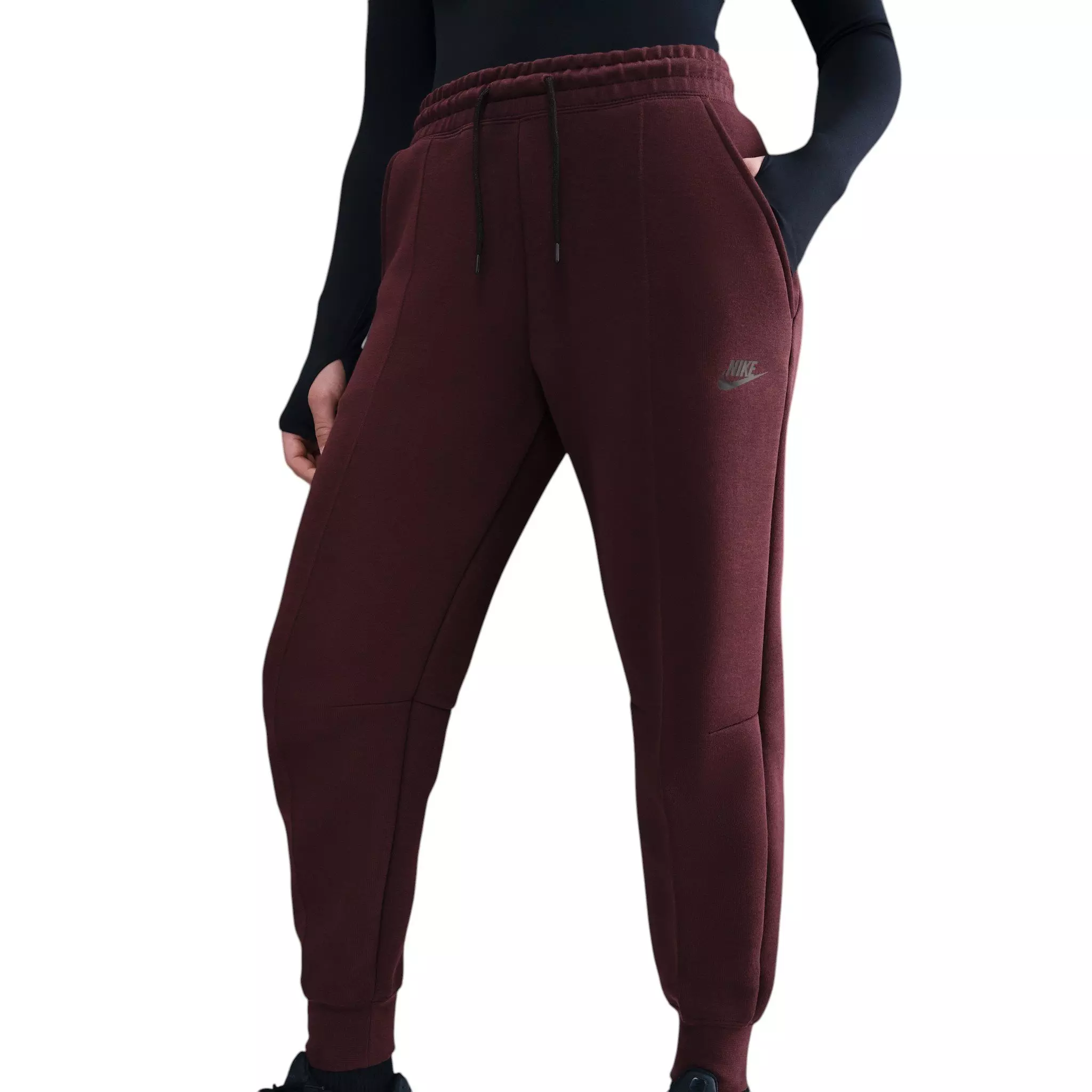 Nike Women's Sportswear Tech Fleece Mid-Rise Joggers - Maroon/Black - MAROON/BLACK