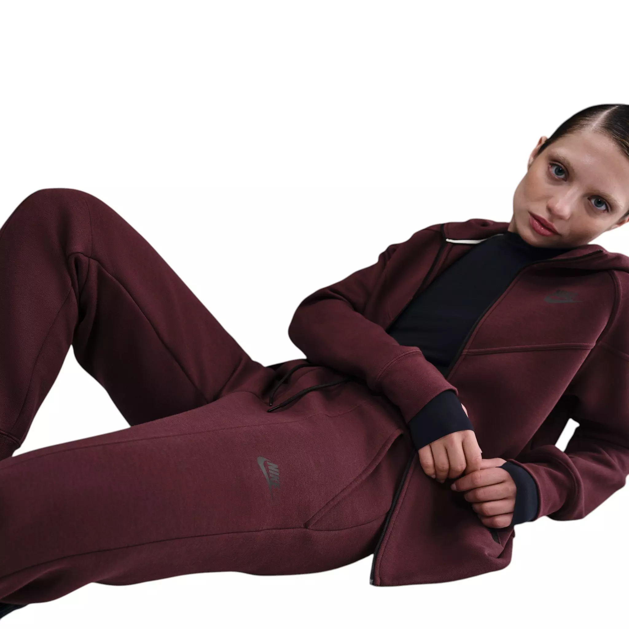 Nike Women's Sportswear Tech Fleece Mid-Rise Joggers - Maroon/Black - MAROON/BLACK