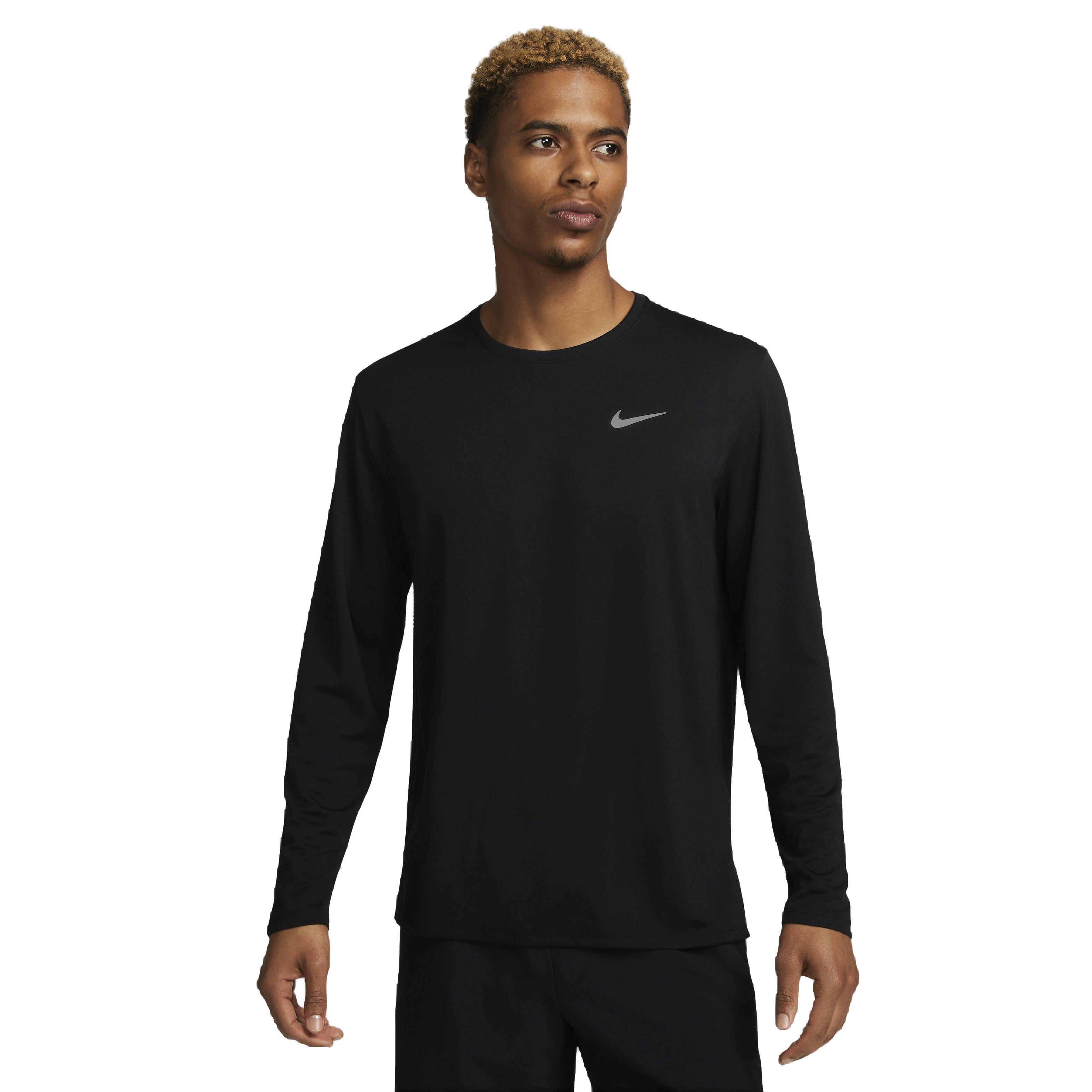 Nike Men's Dri-FIT UV Long Sleeve Miler Running Top - BLACK Thumbnail View 1