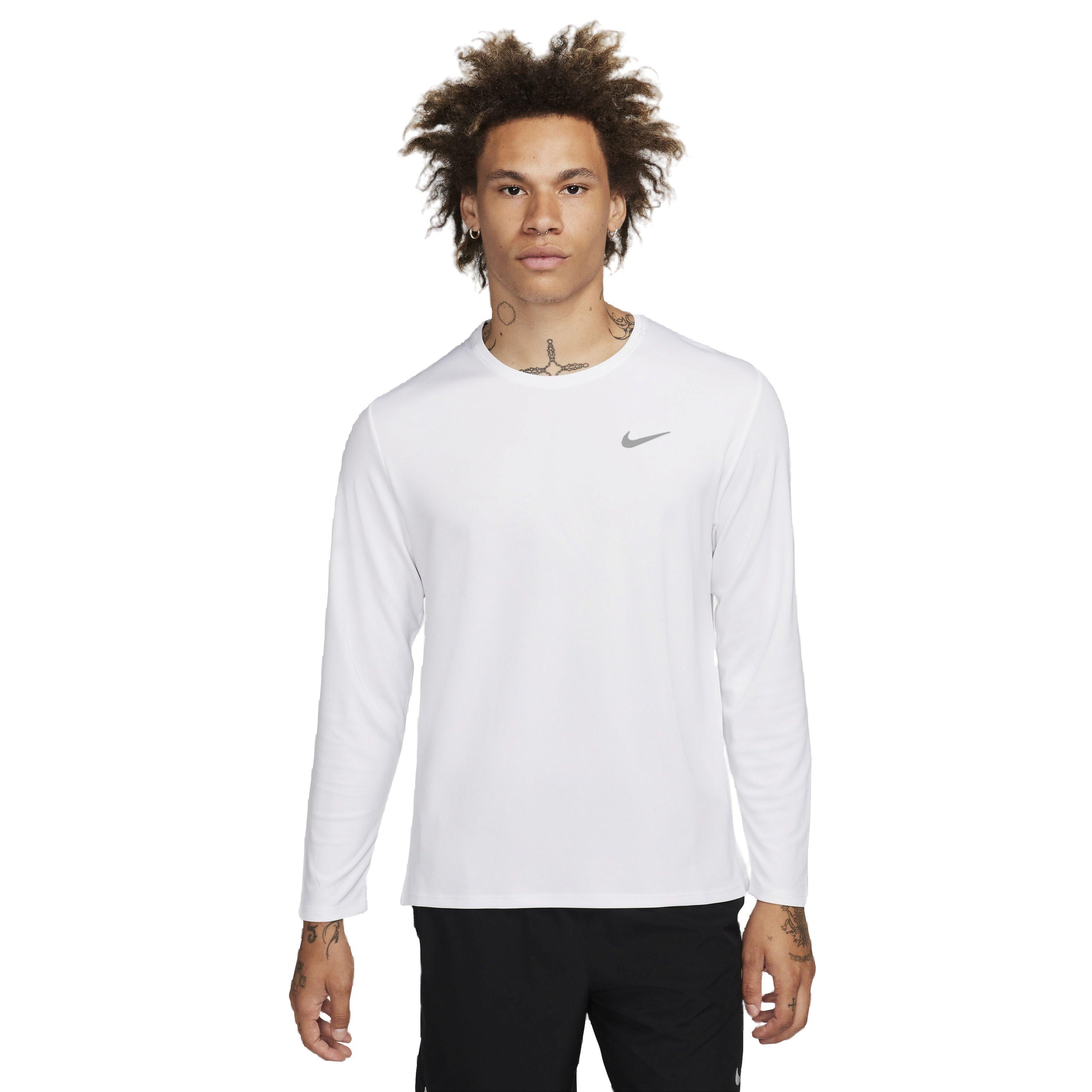 Nike Men's Dri-FIT UV Long Sleeve Miler Running Top - WHITE Thumbnail View 1