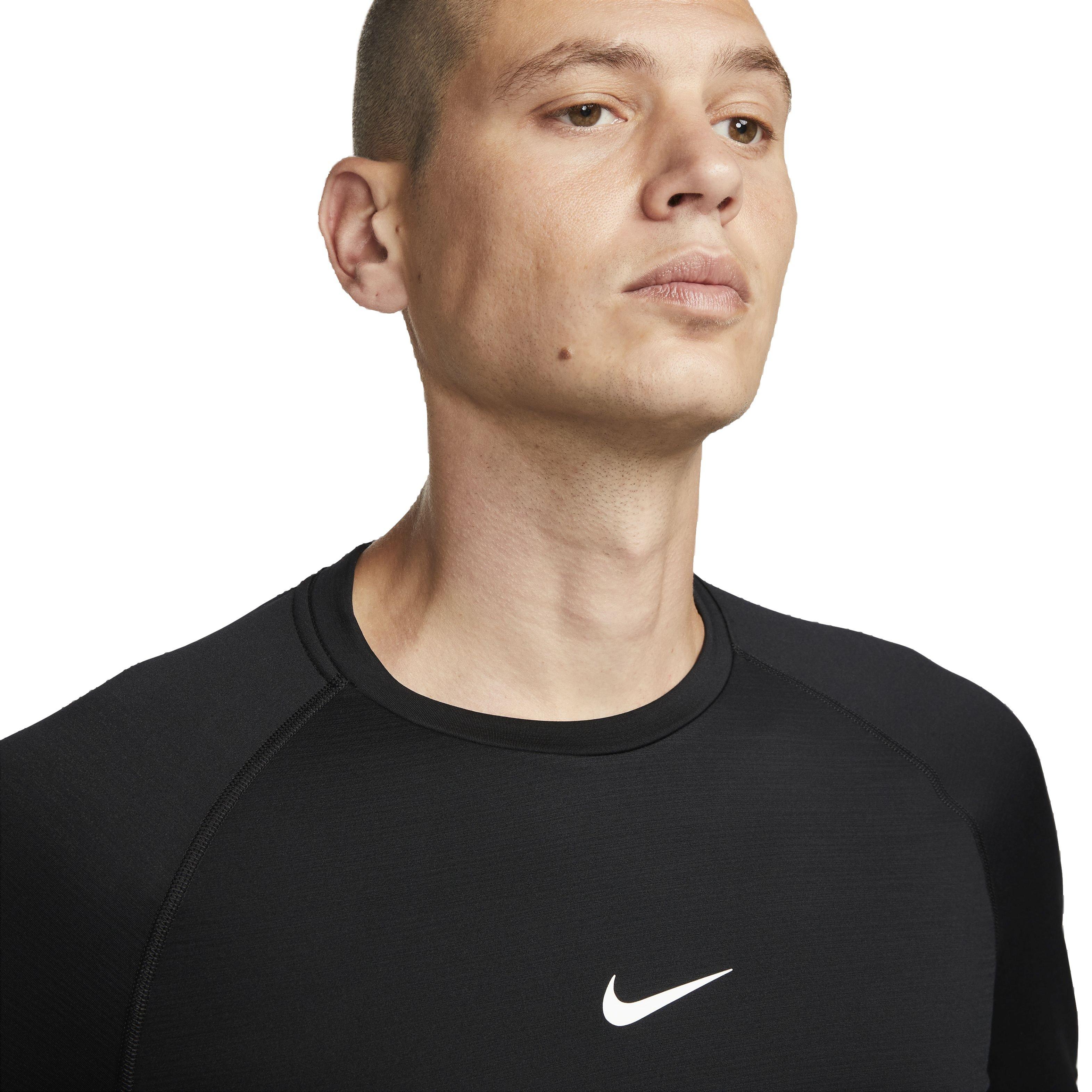Nike Men's Pro Warm Crewneck Long Sleeve Top - BLACK Thumbnail View 3