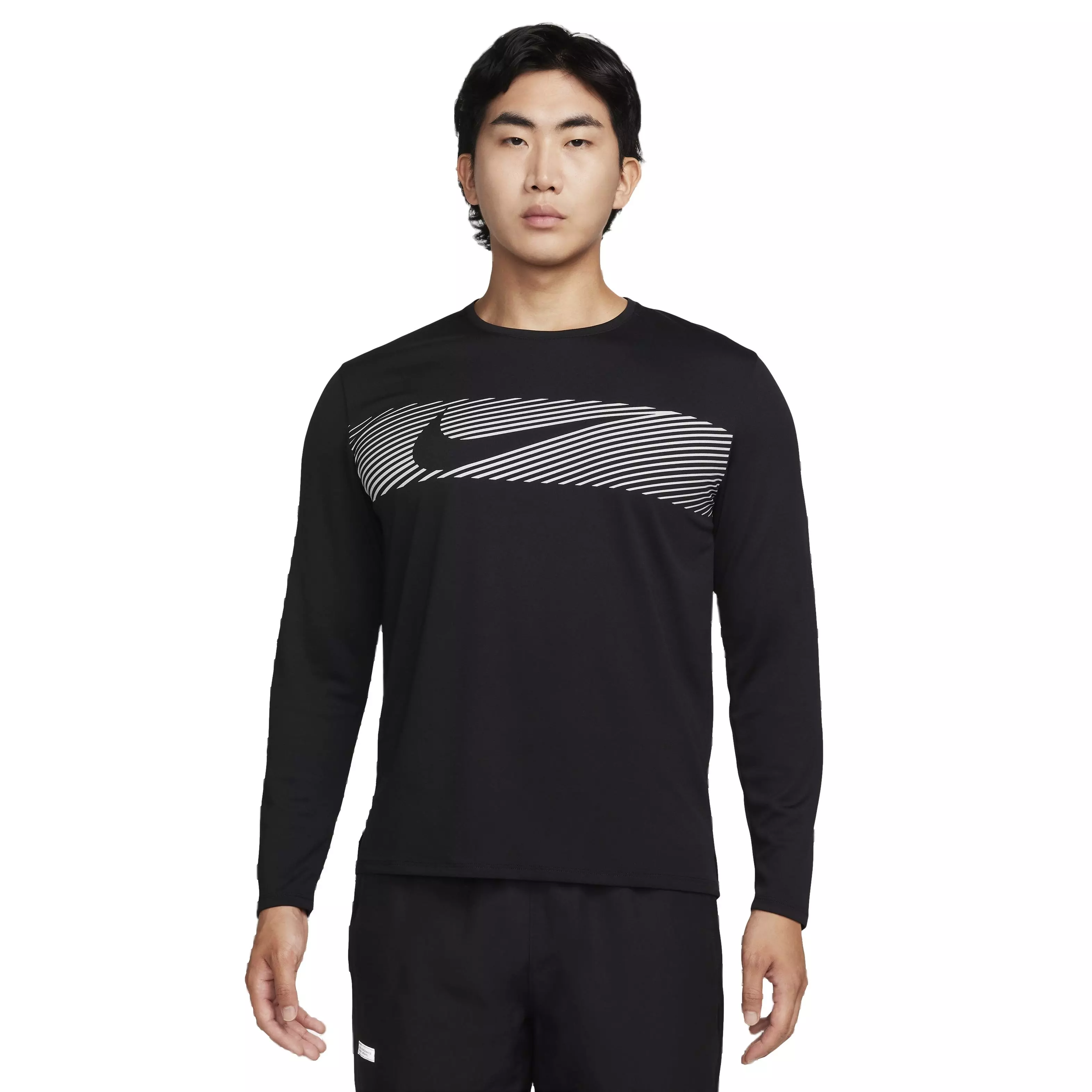 Nike Men's Miler Flash Dri-FIT UV Long Sleeve Running Top - BLACK